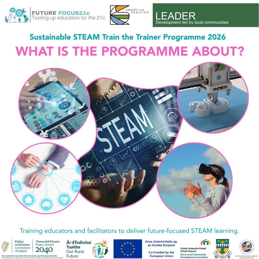 Sustainable STEAM Train the Trainer Programme 2026๐โจ
Are you an educator, youth worker, creative practitioner or community facilitator passionate about sustainability, creativity and future-focused learning?
This first-of-its-kind programme builds capacity in Sustainable STEAM through inclusive, community-rooted and research-led approaches. From futures & circular design to wearables, VR, 3D printing and more.
๐ก Itโs more than technical training, I tโs about building skills, confidence and real community impact.
๐ New here? Check out our last post for an introduction to What STEAM is (and isnโt) and why it matters for sustainable futures.
๐
Join our Information Evening this Thursday to learn more about the programme, modules and how to get involved.
๐ฒ Scan the QR code or register your interest via the link in our bio.
Building the skills and confidence needed for sustainable futures. ๐
#SustainableSTEAM #TrainTheTrainer #FutureFocused