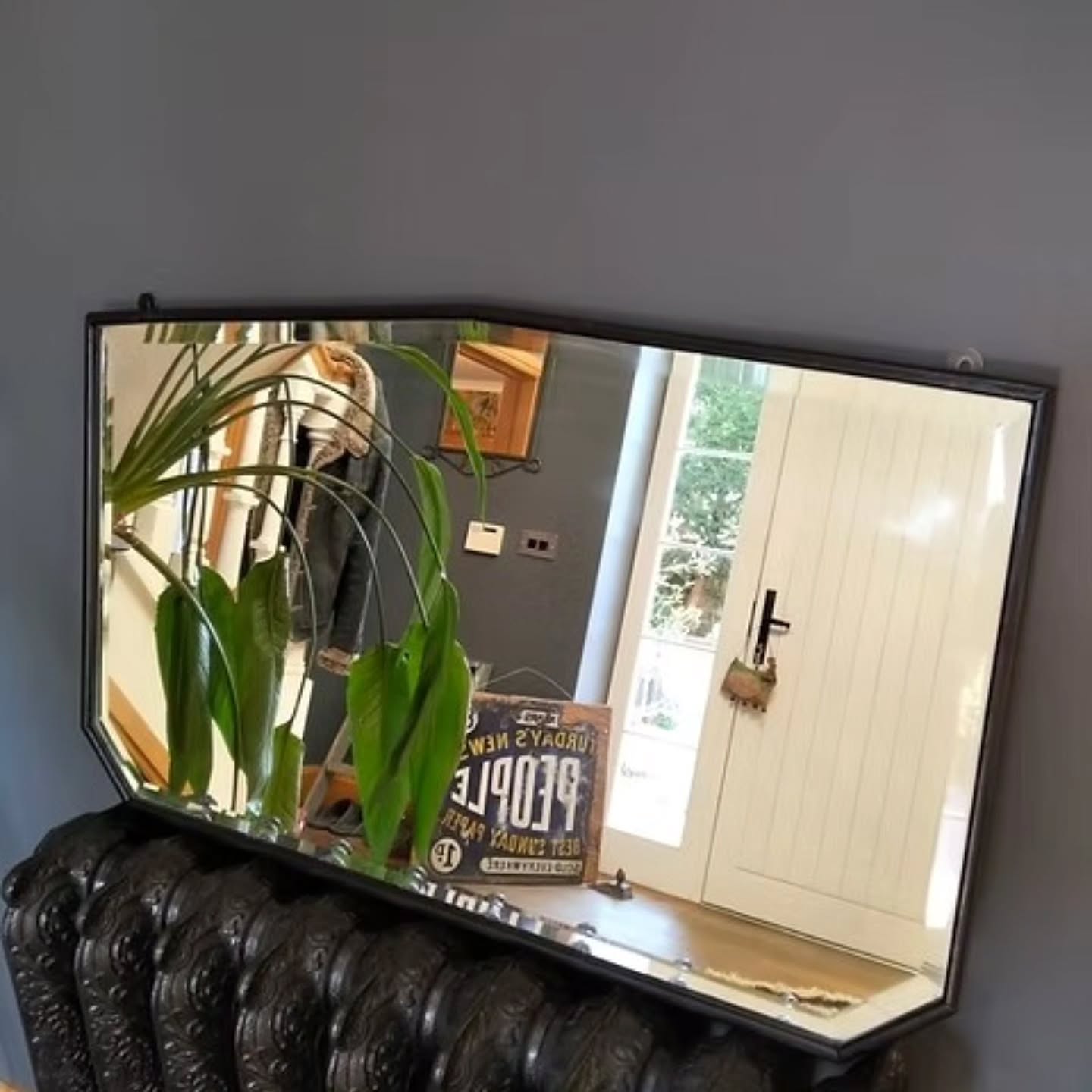 Vintage early 20th century art deco inspired oak and bevelled edge hall mirror | https://share.google/j4t8XvPcoxIAyoXzT