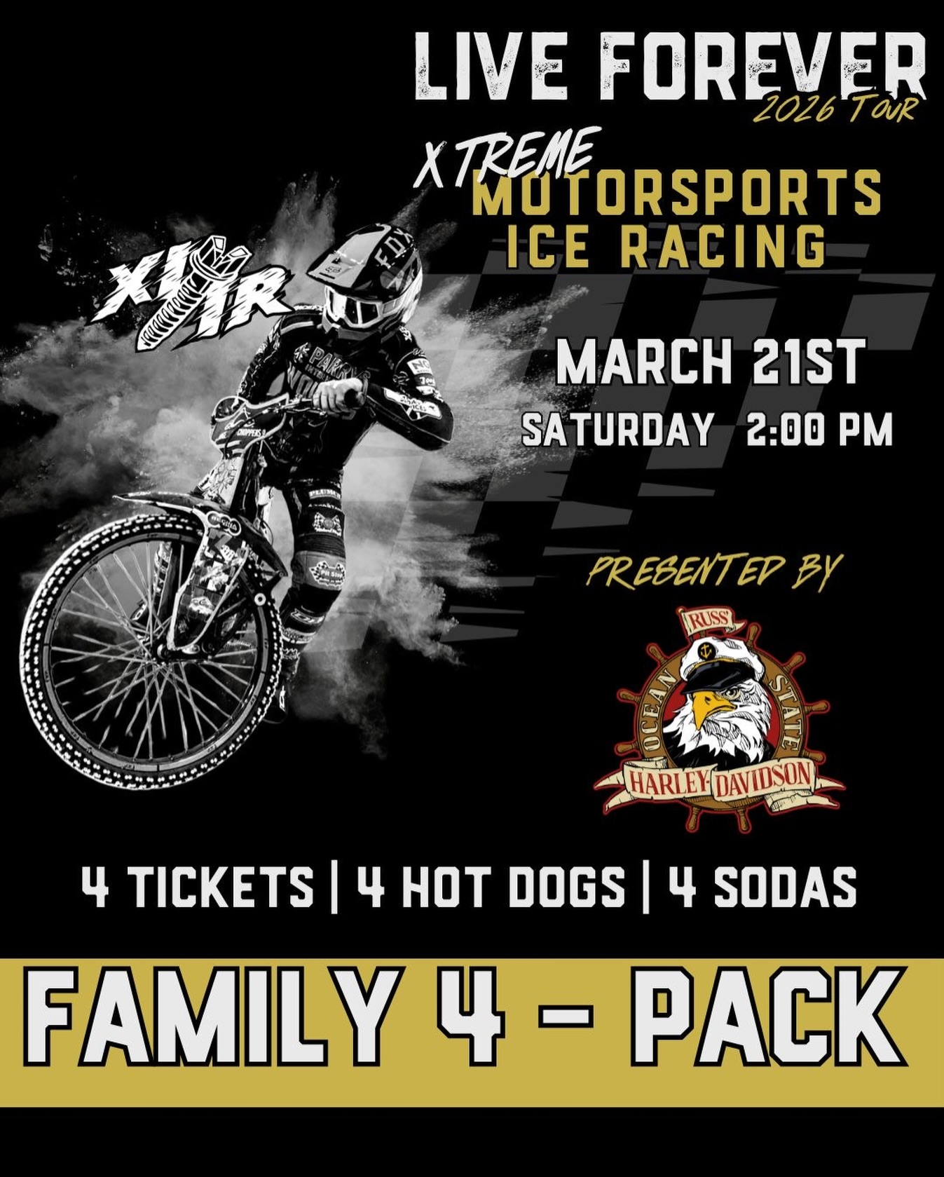 🔥FOUR TIME THE THRILLS. ONE EPIC NIGHT 🏁
Rev your engines and bring the whole crew to XIIR motocross at Boss Ice Arena! Feel the ice flying, heart pounding action close up and save big with our motocross Family Four Pack!
Family four pack includes:
Four general admission tickets
Four hotdogs
Four sodas
More bikes, more bites and more bang for your buck come down to boss ice arena, and save! Grab your family four pack today before they’re gone!
🔗 https://www.gofevo.com/event/25XIIR4PK1