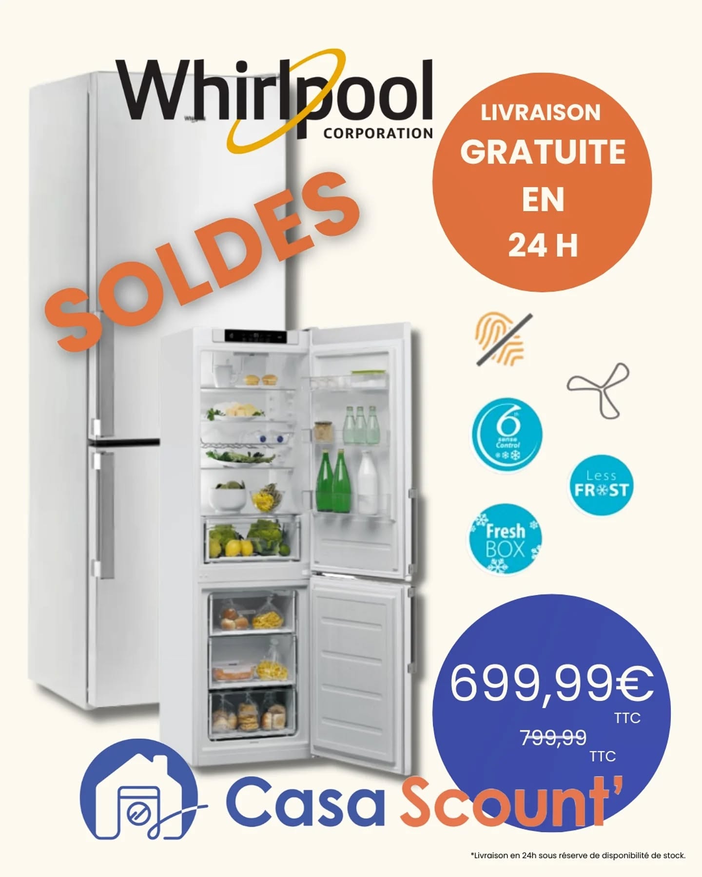 🔴 Soldes électroménager en Corse – Casa Scount’ (Balagne)
Profitez des soldes sur ce réfrigérateur Whirlpool chez Casa Scount’, votre spécialiste de l’électroménager en Balagne.
Un réfrigérateur fiable et performant, idéal pour la maison ou la location.
✔️ Réfrigérateur Whirlpool
✔️ Technologie 6ème Sens
✔️ Fresh Box pour fruits et légumes
✔️ Less Frost : moins de givre
💰 Prix soldé : 699,99 € TTC au lieu de 799,99 €
🚚 Livraison gratuite en 24h en Corse*
📍 Casa Scount’ – Balagne, Corse
📩 Infos et commandes en message privé
* Livraison en 24h sous réserve de disponibilité en stock.
#Solde #ElectroménagerCorse #RéfrigérateurWhirlpool
#Balagne #BonPlanCorse
