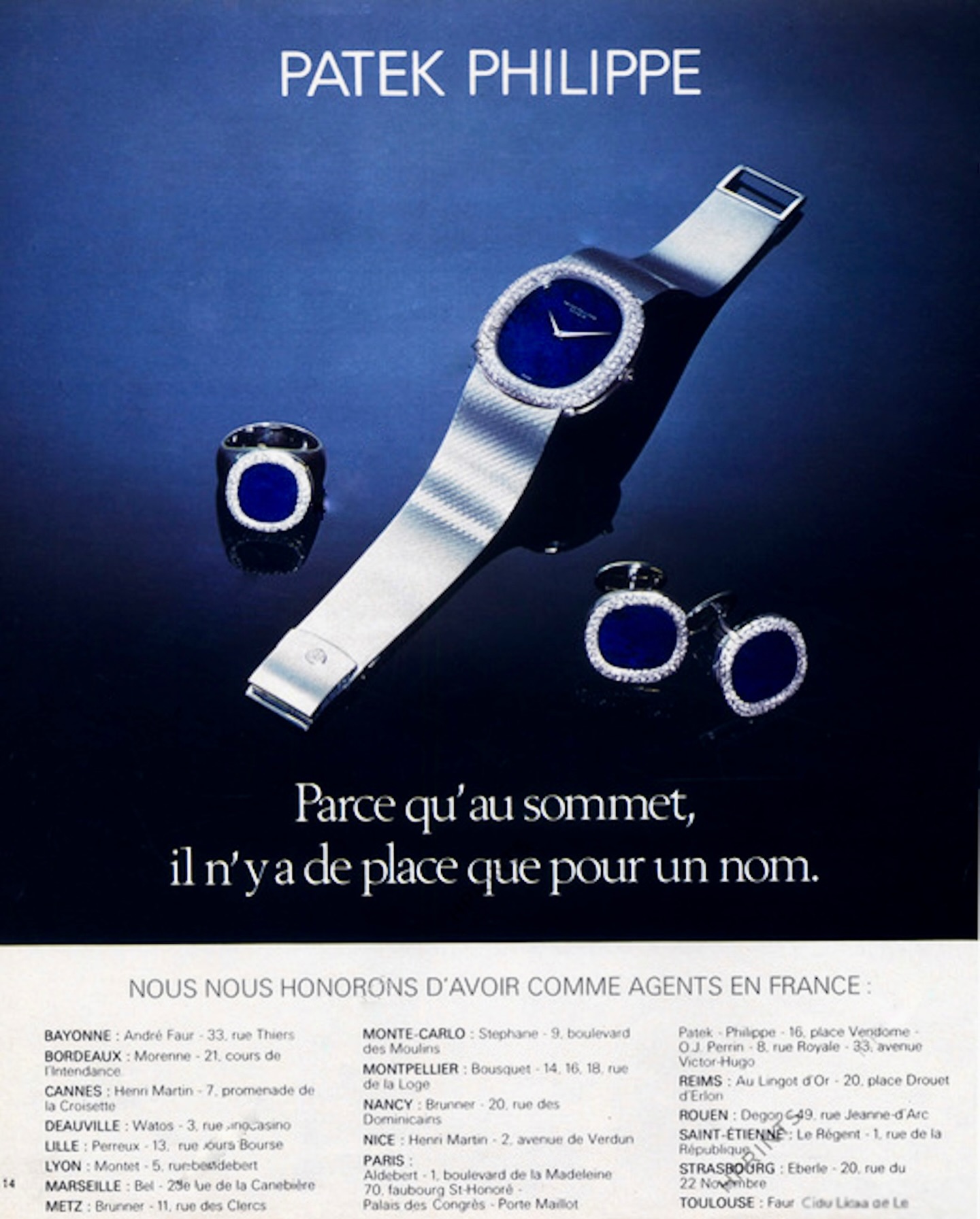 "At the top there is room for one name only" by Patek Philippe