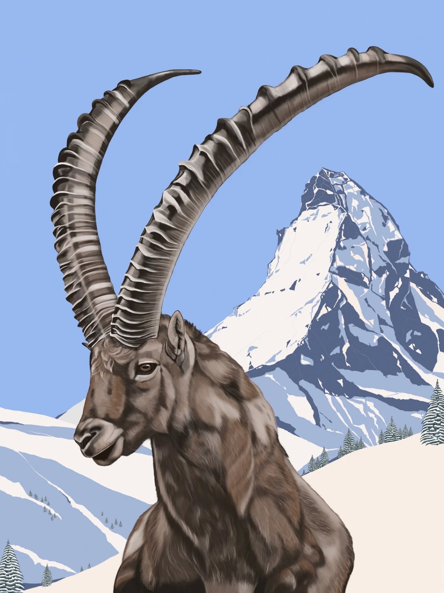 7/9 of my Modern Alpine collection: the Alpine Ibex, the ultimate icon of the Alps with the Matterhorn mountain, located in Zermatt, on the background🇨🇭 What is your favourite mountain wildlife?
Limited edition giclee print (80x60 cm) soon available
.
.
.
.
.
.
.
.
#alpineibex #ibex #mountainwildlife #wildlifeofinstagram #thealps #swissalps #digitalartists #digitalartwork #switzerland #contemporaryartwork #contemporarydesign #winterseason #winterseason❄️ #snowy #womenartists #womenartist #chalets #chalet #countrysidelife #countrysideliving #wintersport #wintersports #zermatt #kitzbuhel #tyrol #tirol #visittirol