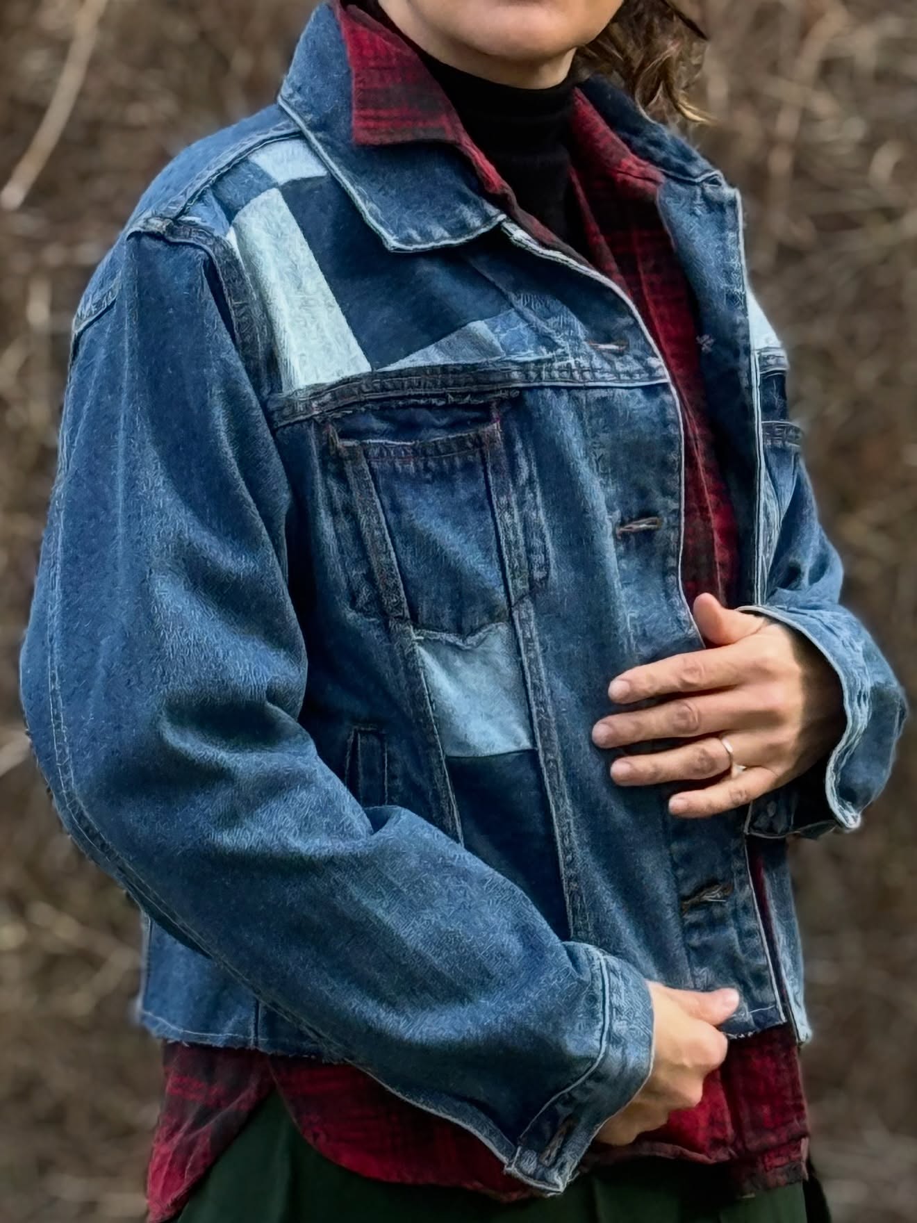 Up cycled vintage denim denim jacket 💙 DM for purchase $175 free shipping. One of a kind! #slowfashion #denim #vintage #vintagedenim