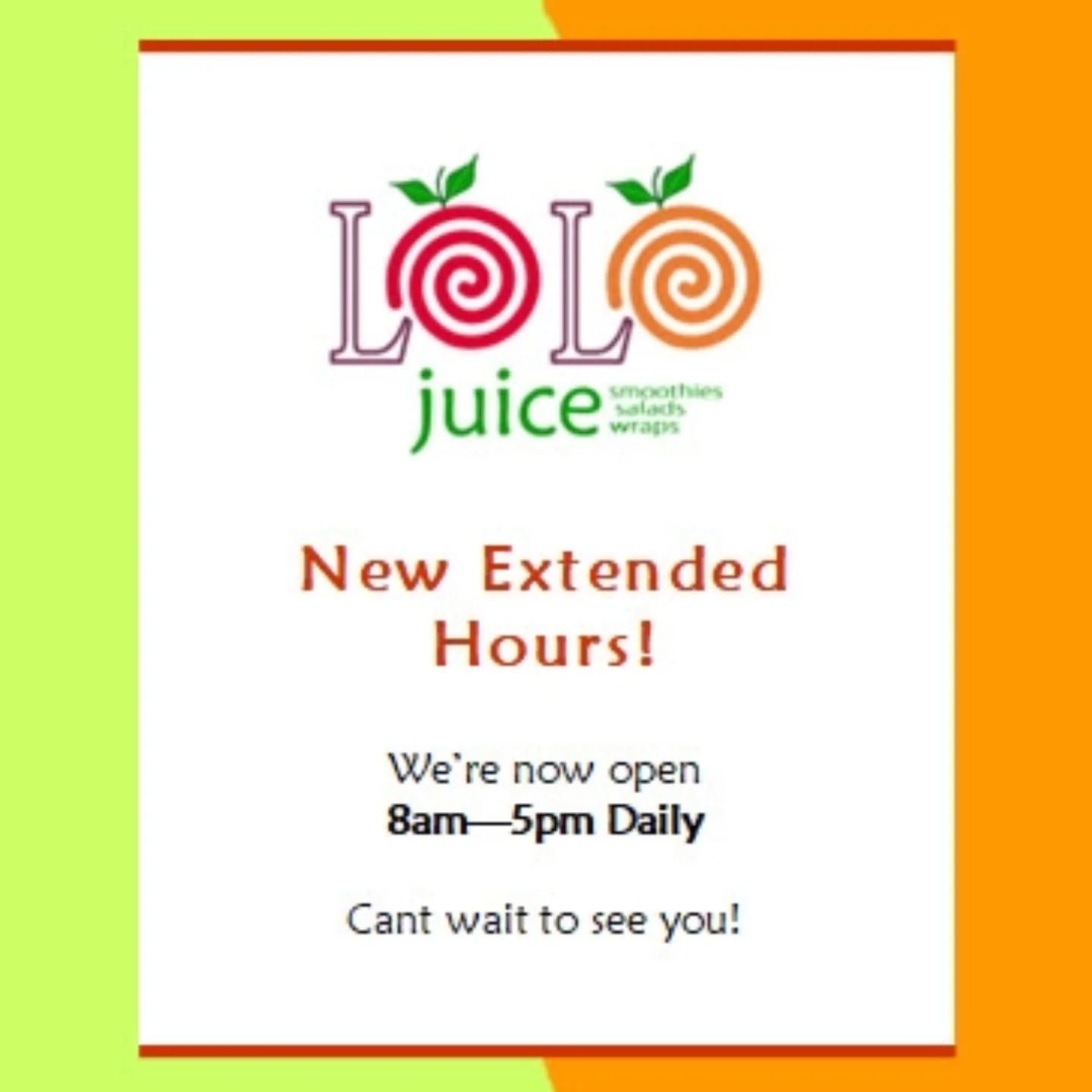 New year, new hours, new menu! Cheers to a healthy 2026! 🍍🍓🍌🍏