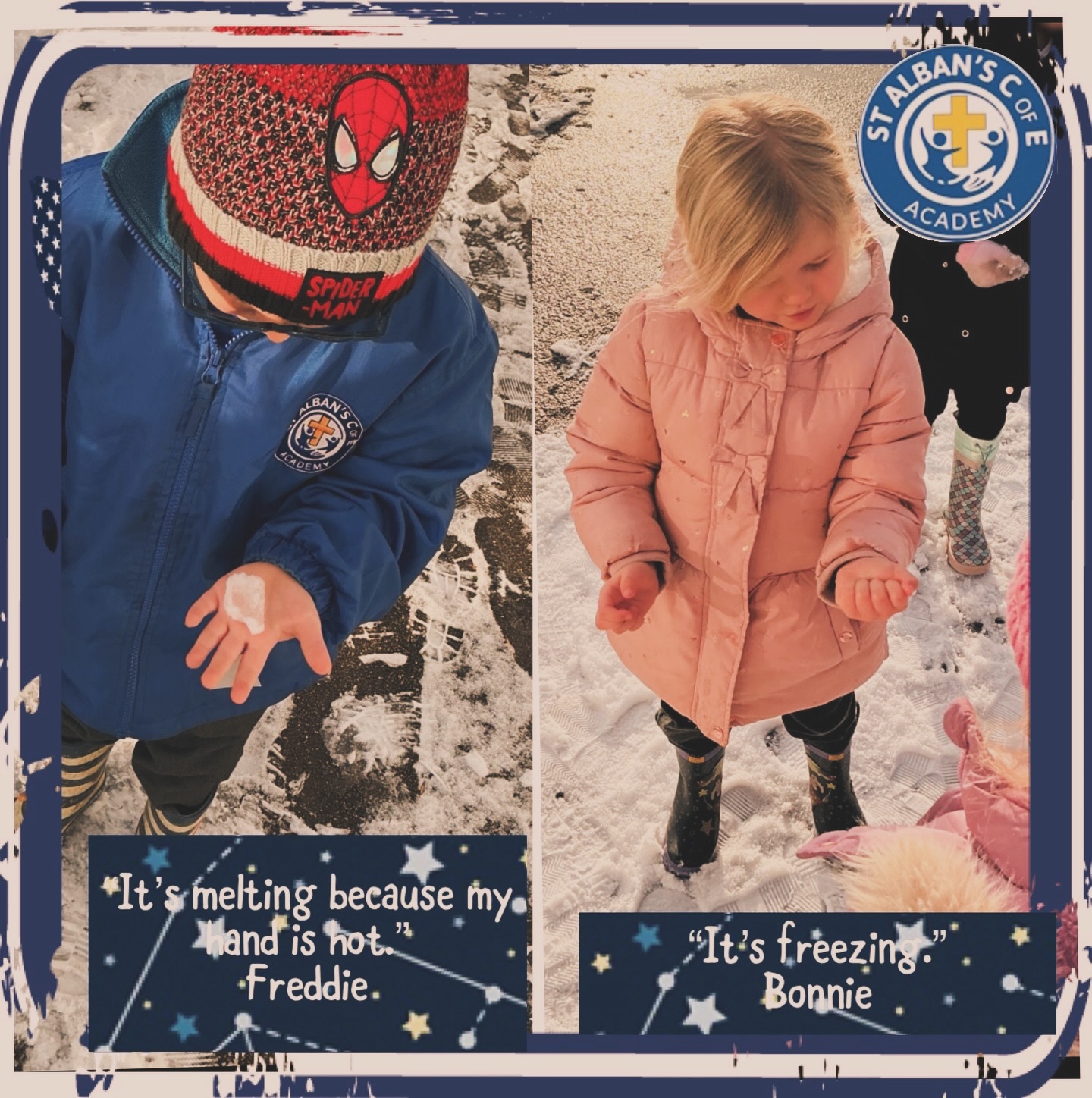 On snowy days in Reception, curiosity and discovery spark endless learning opportunities through play. #StAlbansceacademy #ReceptionLife #EYFS
#SnowyDays
HappyLearners CuriousMinds ❄️✨