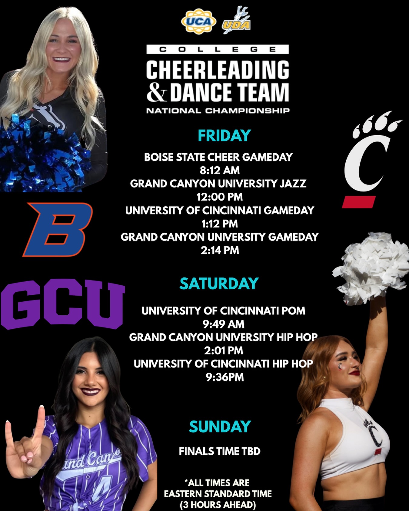Sending good luck to our TTP Alumni competing in the UDA/UCA College Nationals Championships!! We are so proud of you and can’t wait to cheer you on!
Want to watch live? Subscribe to Varsity TV:
https://www.varsity.com/uda/school/competitions/college-nationals/
*Reminder all times are 3 hours ahead in EST 🫶🏻