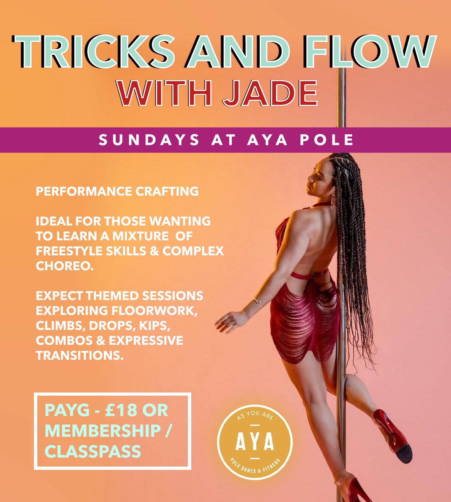 Your Sunday staple ✨
Tricks & Flow | Performance Crafting with Jade ❤️🔥
The class that has it all! Perfect for those wanting to explore a mix of freestyle skills and complex choreography.
🔸Expect themed sessions featuring floorwork, climbs, drops, kips, dynamic combos and expressive transitions, all crafted to help you move with confidence and intention.
Click the link in our bio to book! 🔗