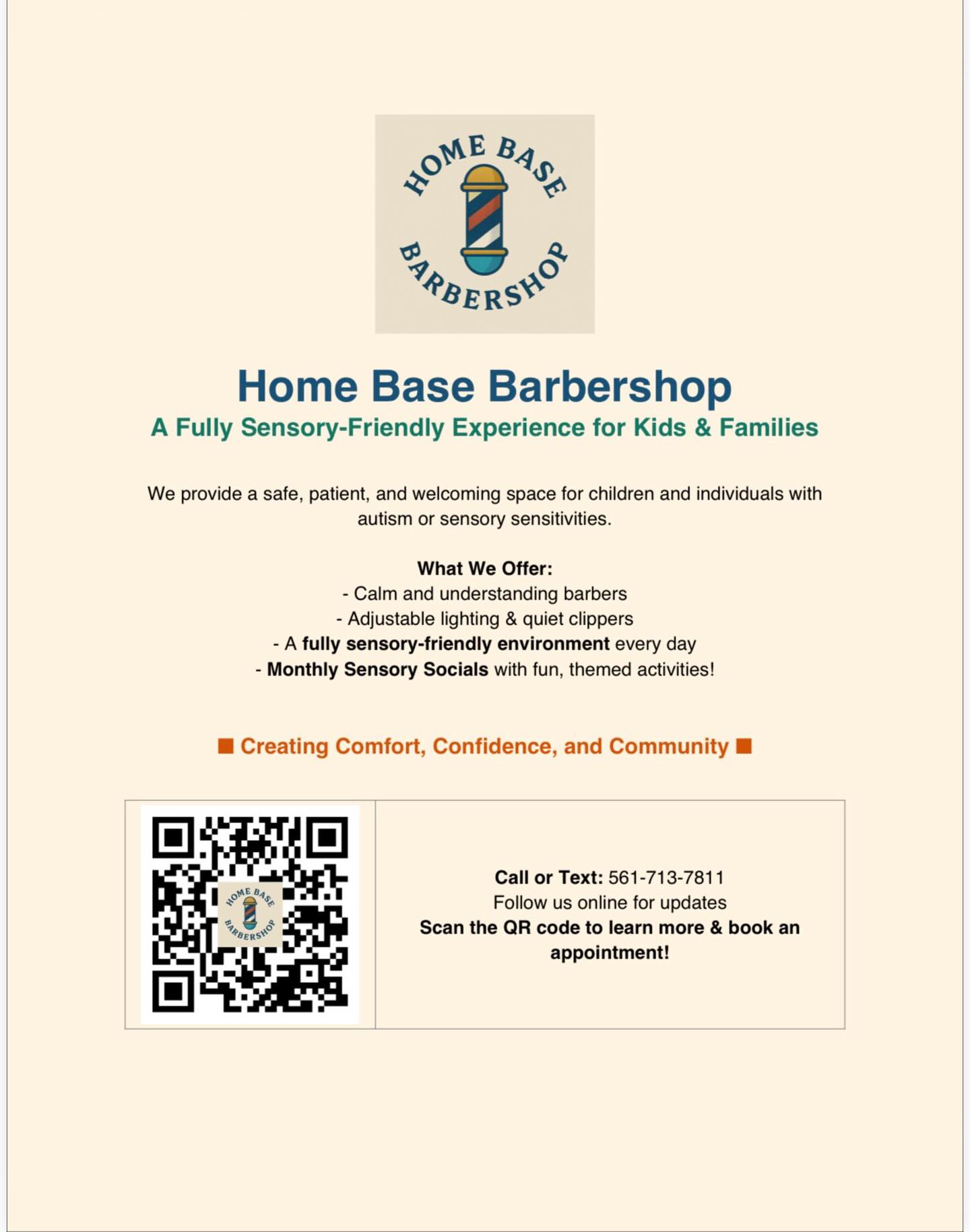 Please go check out Home Base Barbershop — they offer a fully sensory-friendly experience for kids and families, including individuals with autism and sensory sensitivities. Their space is calm, patient, and welcoming, with understanding barbers, adjustable lighting, and quiet clippers. 🙌
They even host monthly sensory socials with fun themed activities — how amazing is that?! 🌈
If you believe in community, inclusion, and supporting local, please:
➡️ LIKE their page
➡️ SHARE this post
➡️ FOLLOW them
➡️ Spread the word to families who could benefit 💙
Let’s show them some love and help this incredible business continue making a difference!
📍 Home Base Barbershop
📞 561-713-7811