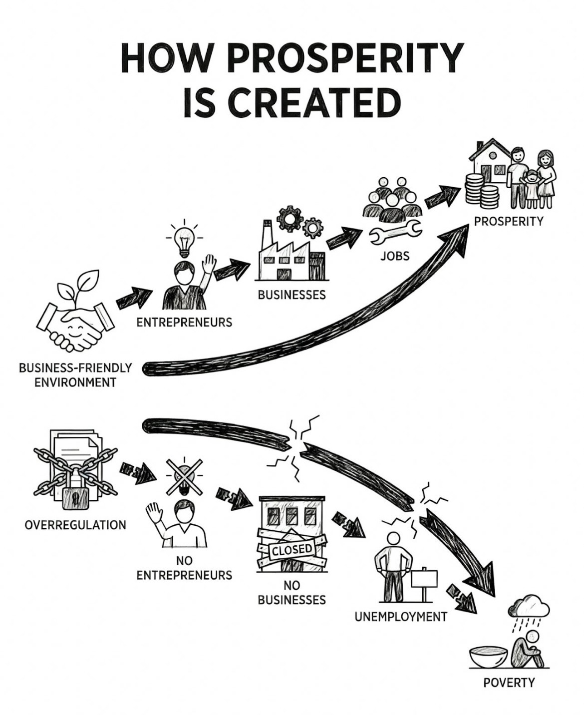 Poverty is solved by prosperity, and prosperity is built by entrepreneurs.
But entrepreneurs need a business-friendly environment to create prosperity.
So if you claim to care about the poor but oppose economic freedom, you don’t actually care about the poor.