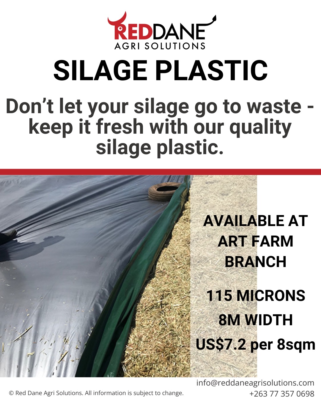8m width up to the length of your choice! Grab high quality silage plastic from our ART Farm branch now. Get the most out of your silage this season!
$7.20 per 8m2
#silageplastic #silage #farming #cattlefarming #wearelivestock