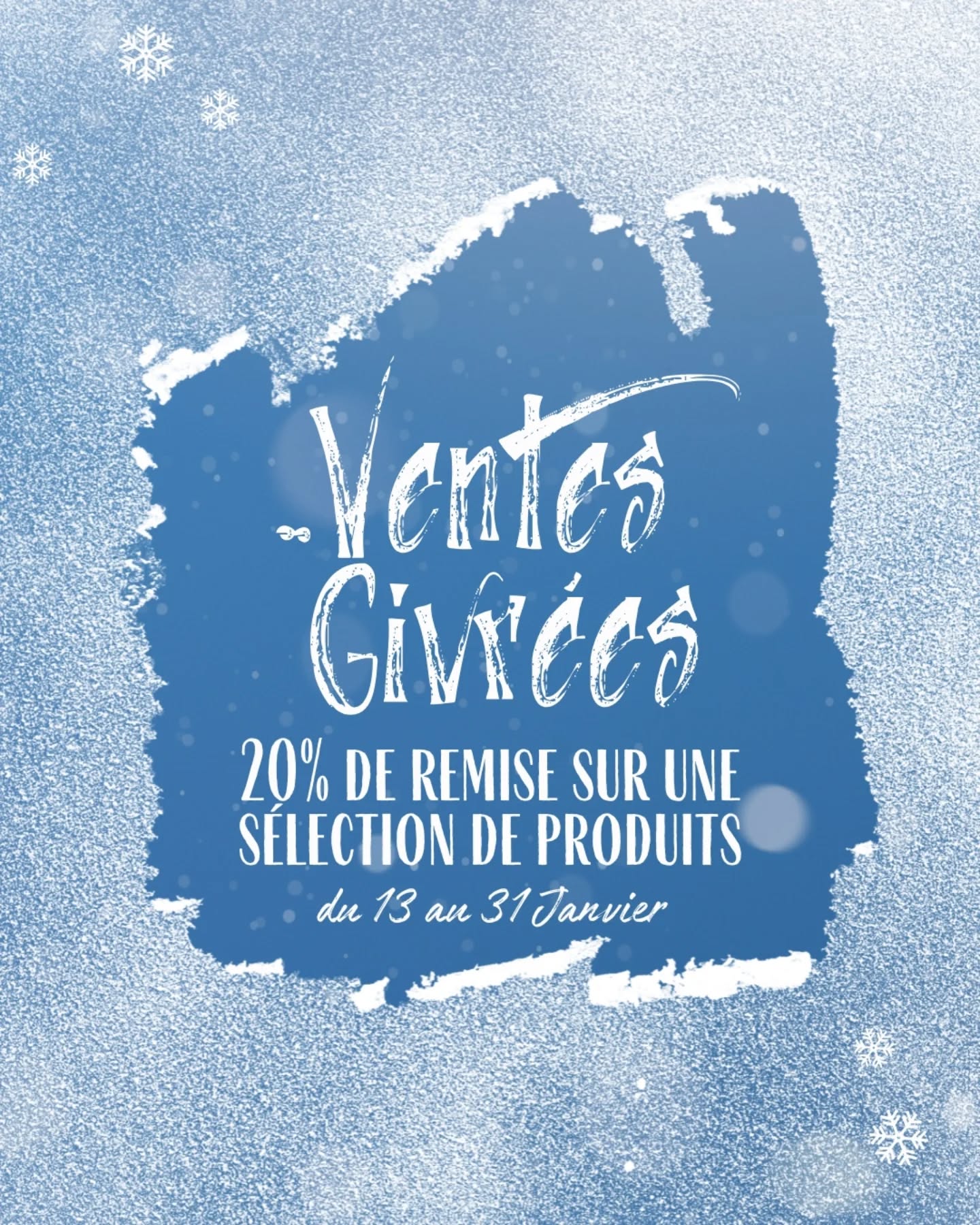 | Ventes Givrées |
En ce début d'année, nous organisons des Ventes Givrées à la boutique ❄️ Dès mardi 13 janvier, retrouvez une sélection de produits à -20% ! *
Sont concernées les cuvées suivantes :
- IGP Oc Chardonnay Ampelosarus
- IGP Oc Pinot Noir Gargantuavis
- Touraine L'Éclos Sauvignon Blanc
- Touraine Chenonceaux
- Bourgogne Chardonnay Nuiton Beaunoy
- Côte d'Or Nuiton Beaunoy
- Franc Côte de Bordeaux L'Audacieux
- Toute la gamme de bières Kura de Bourgogne 33 et 75 Cl 🍻
C'est l'occasion d'en profiter et de (re)remplir sa cave ! 🍷
Rendez-vous en boutique 😄
*Opération valable jusqu'au 31 janvier. Non cumulable avec le système fidélité.