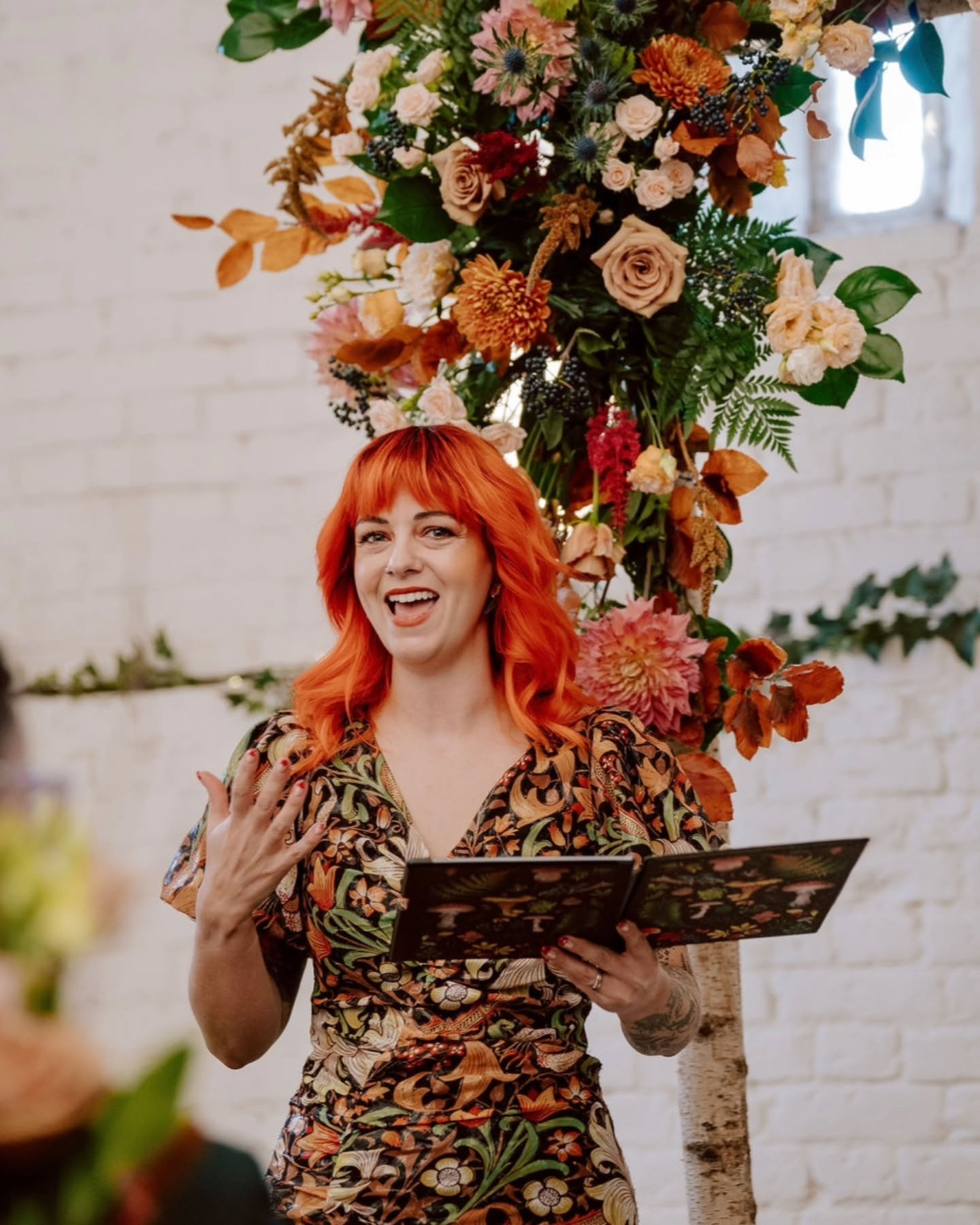 New profile pic just dropped, so time for a quick reintroduction! I'm Louise Gather, Humanist wedding celebrant and puller of ridiculous faces (see pic 2 ๐)
I work with the BEST couples, creating wedding ceremonies full of love, fun, energy, laughter, and the odd inappropriate innuendo. Since 2020 I've officiated over 150 ceremonies, each one totally memorable and unique.
When I'm not weddinging, you'll usually find me singing (in one of two barbershop choruses), out looking for mushrooms, crocheting something weird, at a gig, walking the dog, or spending time with my husband in our new home town of Beeston, Nottingham.
If you fancy bringing a bit of orange-haired joy to your wedding day and celebrating with a ceremony that's totally authentic to your lives and your love, get in touch ๐
Thanks for the gorge photo @kimwilliamsweddings
(At the wedding of @m_watson91 and @lauraamyanderson )
