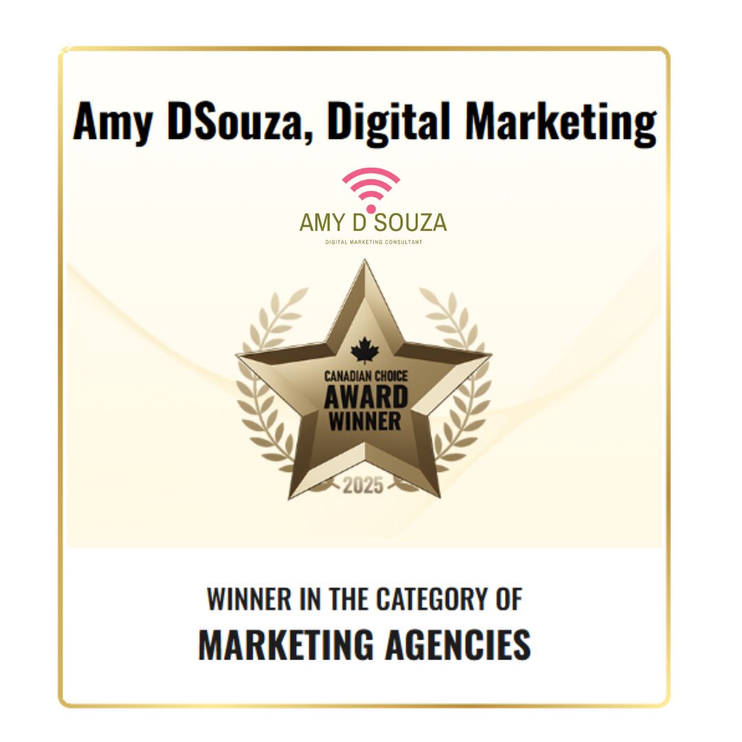 I’m beyond honored and grateful to share that Amy DSouza Digital Marketing Consulting has been named a 2025 Canadian Choice Award Winner in the Marketing Agencies category!
This recognition isn’t just about me, it’s about the amazing clients I get to work with every day, the incredible teams I’ve collaborated with, and the trust they’ve placed in me to bring their brands to life.
Over the past 15 years, I’ve poured my heart into helping businesses grow, shine, and achieve their goals, and this award is a beautiful reminder that passion, creativity, and hard work truly pay off.
A huge thank you to everyone who has supported me on this journey ..from clients and colleagues to friends and family. This is for all of you!
Here’s to continuing to innovate, create, and make an impact in 2026 and beyond!
#CanadianChoiceAward #MarketingExcellence #Grateful #SmallBusinessMarketing #DigitalMarketing #AmyDsouza