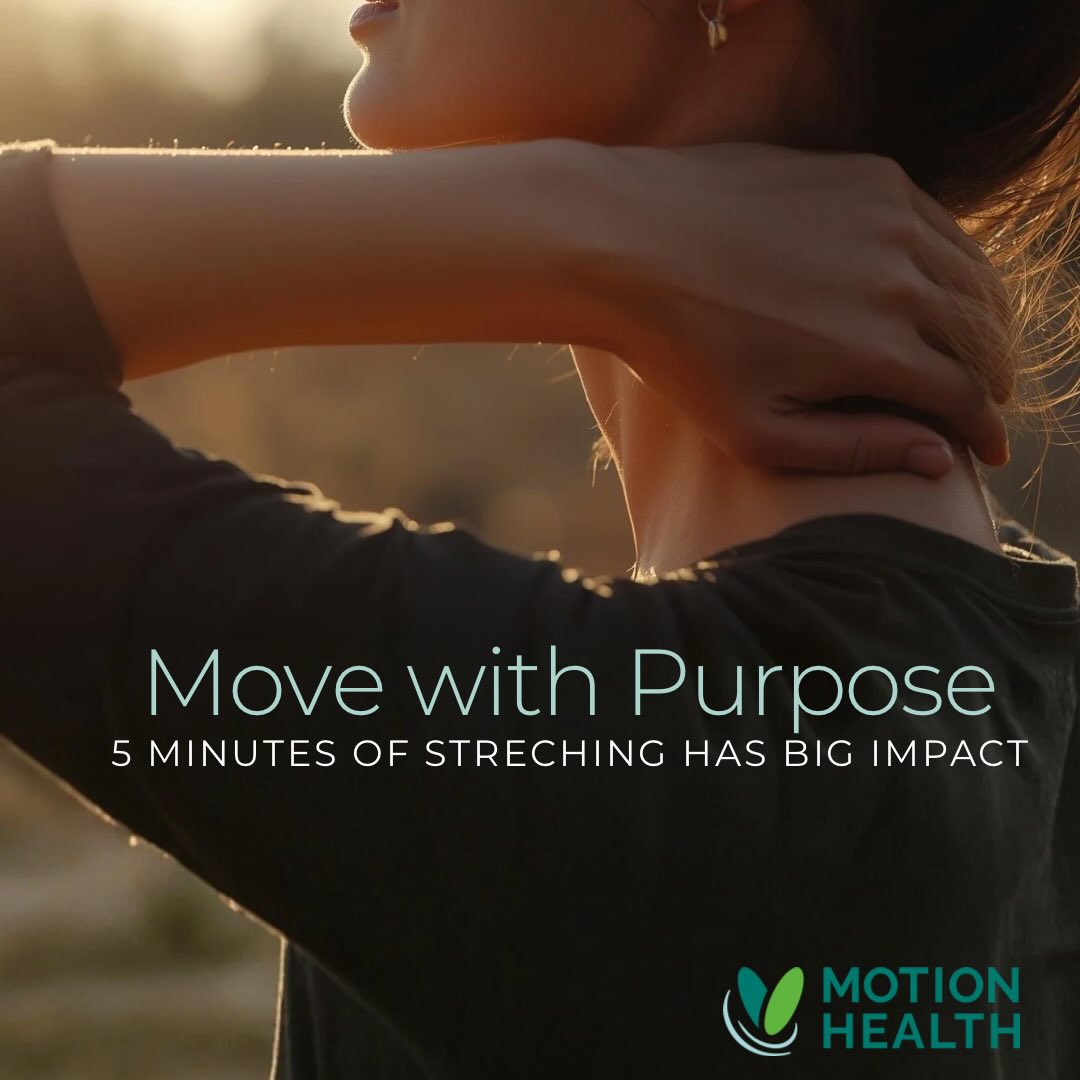 Motion Health Monday!
Start the week moving with purpose.
Movement isnāt just fitness - it supports flexibility, circulation, and joint health.
Take 5 minutes this morning to stretch your neck, shoulders, and hips.
Stretching helps reduce stiffness, improve mobility, and keep your body moving with ease.
Small moves. Big impact.
#MotionHealthMonday #MorningMobility #MoveWithPurpose #preventrepairrestore