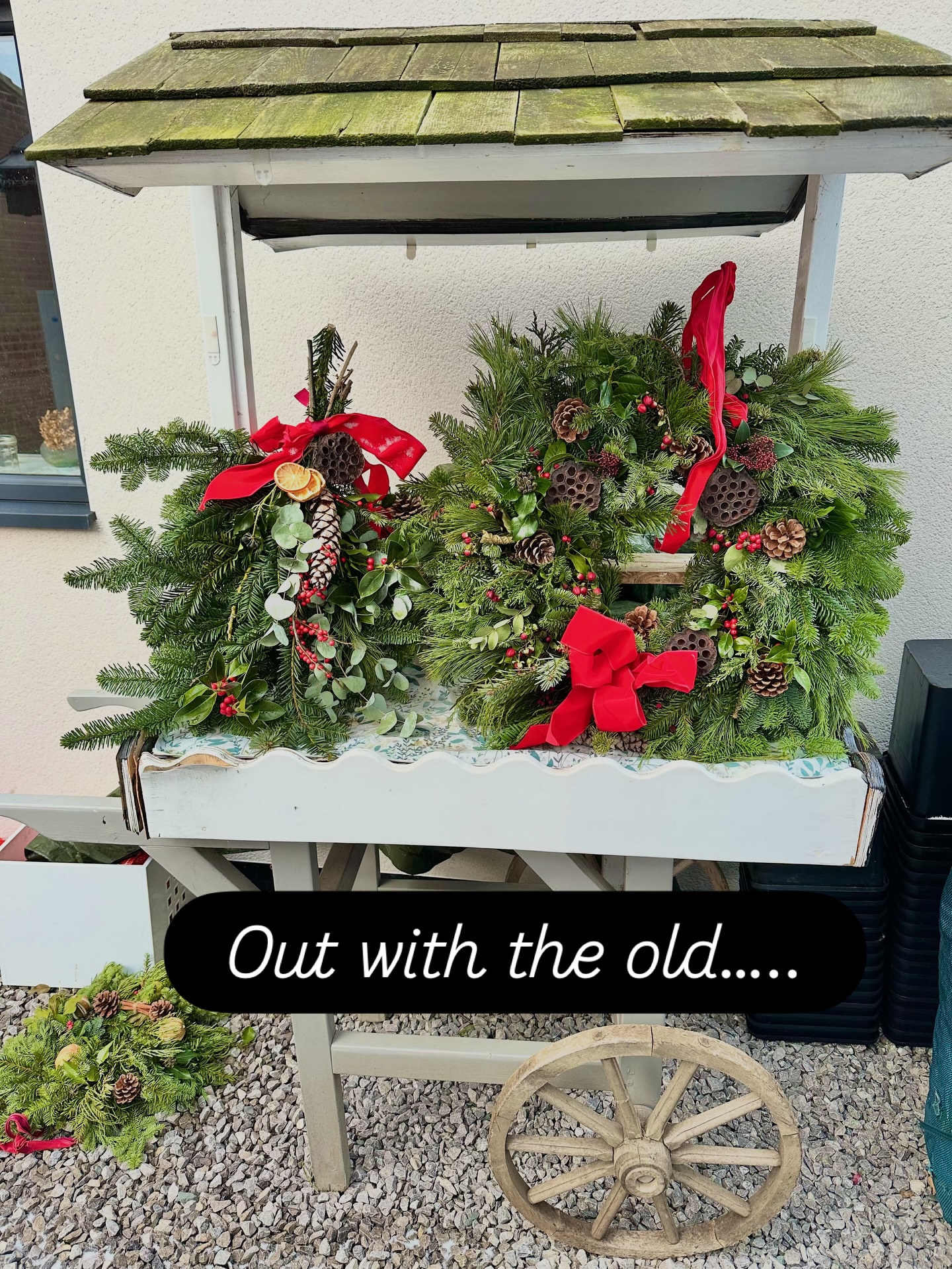 Out with the old……. Once you are ready to say goodbye to your wreath don’t forget to recycle it if you can. Remove all the decorations and bows/ribbons and keep for next year, cut the string and remove the foliage and you ll be left with a lovely moss ring you can use again throughout the year. Store this dry and re soak it when you need it.
This is my growing collection of wreaths that people bring back to me to recycle . If you would like me to add yours to the pile I will be doing some round next week so leave it out and let me know.
If you don’t like a bare door , I’ll post ideas of what to replace it@with shortly .
#christmaswreathrecycling #wreathrecycling #wreathsarentjustforchristmas