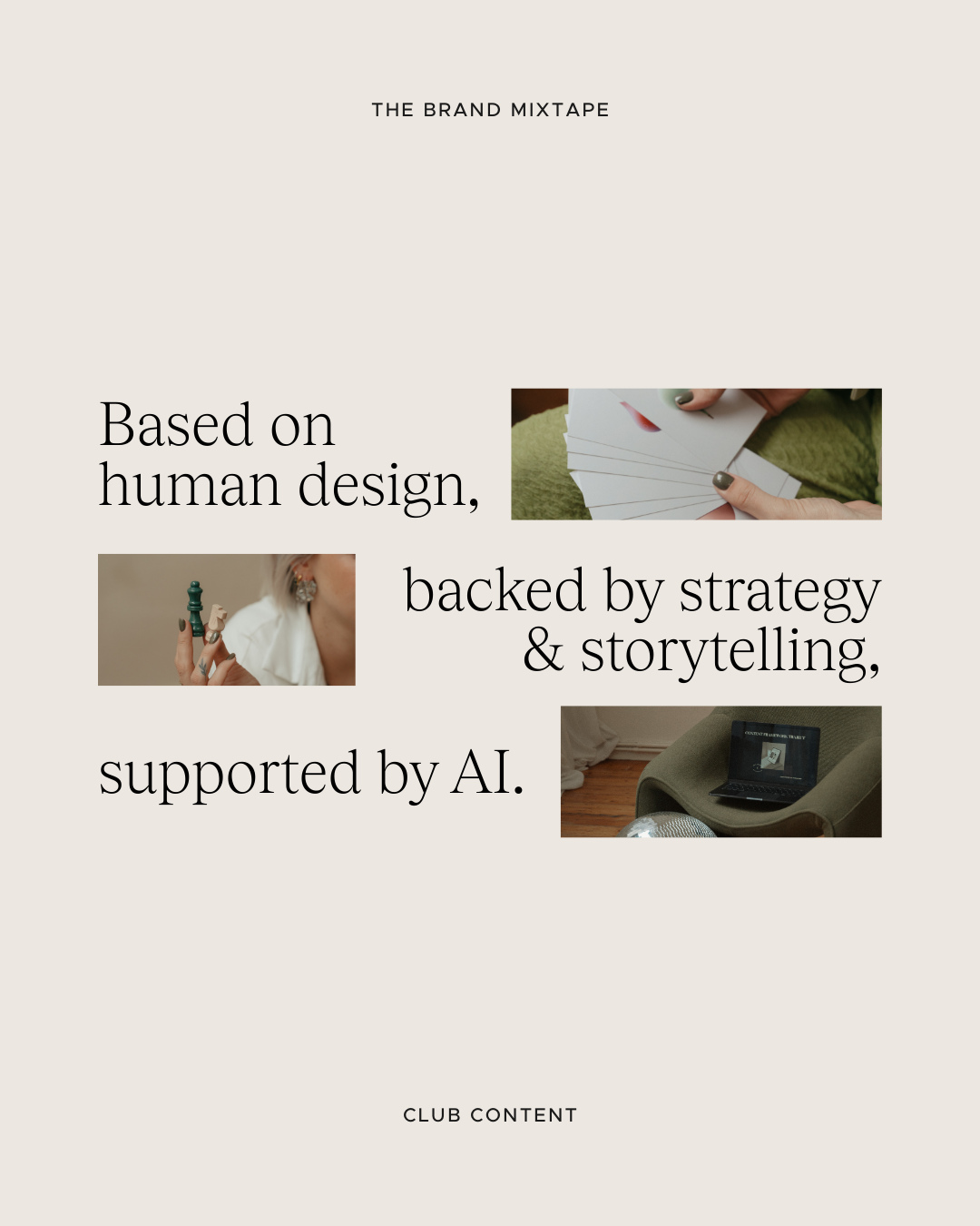 Human Design, strategie & storytelling, AI — Dat zijn de 3 hoofd thema's van The Brand Mixtape. 📼
Benieuwd naar wat dit nieuwe traject juist inhoudt? Let's talk! 
