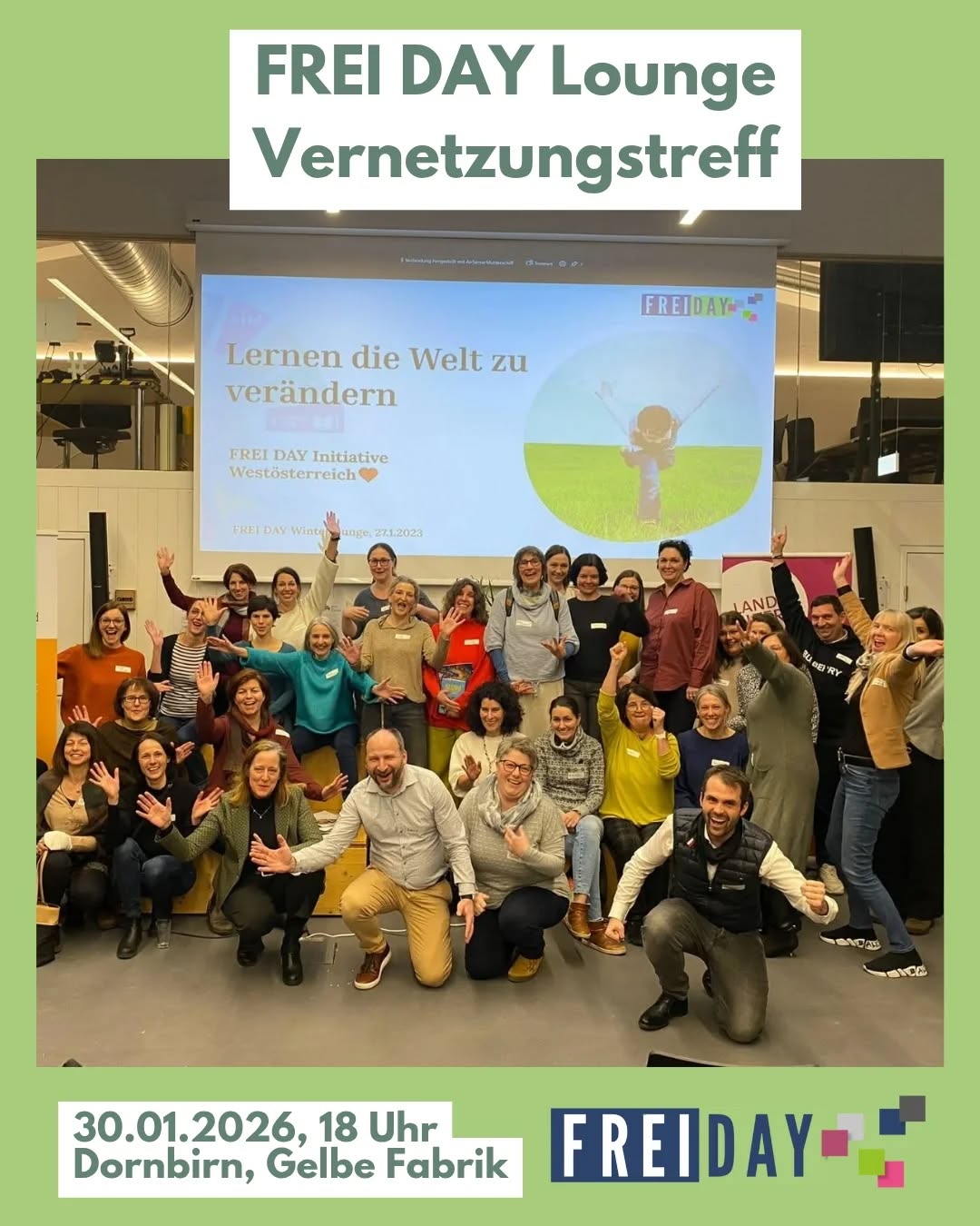 Unser beliebter Vernetzungstreff FREI DAY Lounge öffnet wieder seine Türen.
Erfahre News aus der Schweiz von unseren Besucher*innen von der Maitlisek Gossau und bekomme ein Update von den Caritas Jugendbotschafter*innen zu #SDGs, gemeinsam mit der VS Edlach.
Höre mehr zum neuen Schwerpunkt der HTL Dornbirn (mit FREI DAY) und von allen Schulen aus dem Ländle.
Und wie immer: vernetze Dich in angenehmer Atmosphäre.
Bring Kolleg*innen und Interessierte mit. Gemeinsam gestalten wir den FREI DAY Zukunftstag!
🤝 30. Jänner 2026 | 18:00 Uhr | Die Gelbe Fabrik, Widagasse 11, Dornbirn
Anmeldung unter https://www.schule-im-aufbruch.at/termine/
#FREIDAY #SchuleimAufbruch #Potenzialentfaltung #Vorarlberg @jugendbotschafter_vorarlberg @htl_dornbirn @diegelbefabrik @schuleimaufbruch.oesterreich