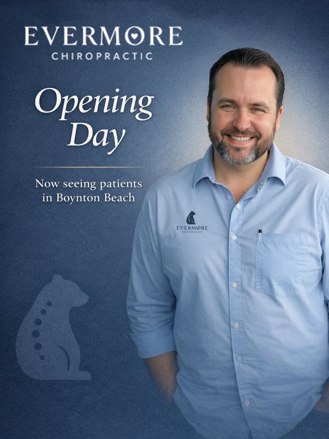 ✨ Opening Day ✨
Evermore Chiropractic is officially open in Boynton Beach.
Thoughtful care. Real results. No rushing.
Now booking new patients 🤍🐻 #boyntonbeach #chiropractorboyntonbeach #palmbeachcounty #chiropractorpalmbeach #boyntonbeachchiropractor
