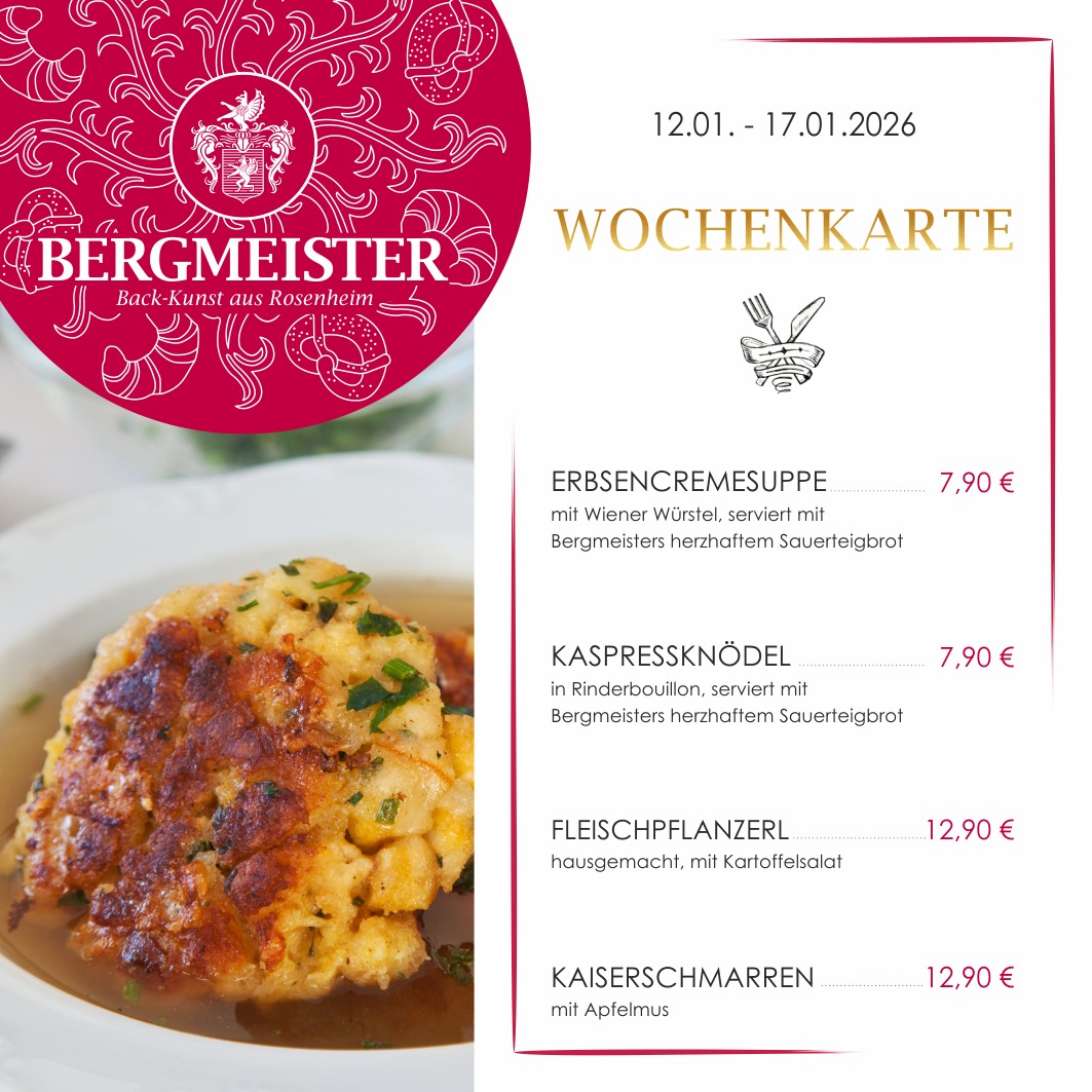 Wir haben wieder eine leckere Wochenkarte für euch zusammengestellt, die euch das Wasser im Mund zusammenlaufen lässt! 🤤✨
Diese Woche dürft ihr euch auf unsere leckere **Erbsencremesuppe mit Wiener Würstel** freuen! Oder probiert unseren **Kaspressknödel in Rinderbouillon**, der einfach nur nach Heimat schmeckt. 😍🥣
Aber das ist noch nicht alles! Unsere **hausgemachten Fleischpflanzerl mit Kartoffelsalat** sind ein echtes Highlight und ein Muss für echte Genießer. 🍖🥗 Und zum krönenden Abschluss gibt's unseren **Kaiserschmarren mit Apfelmus** – süß, fluffig und einfach unwiderstehlich! 🍏❤️
Kommt vorbei und lasst euch von unseren neuen Köstlichkeiten verwöhnen! Wir freuen uns auf euch! ✨🥳
#cafébergmeister #bergmeister #Leckereien #FoodieHeaven #EssenWieBeiMama #herzhaft #herzhafteküche #Erbsensuppe #erbsensuppemitwürstchen #kaspressknödel #kaspressknödelsuppe #fleischpflanzerl #kaiserschmarren #mittagspause #lunchbreak #maxjosefsplatzrosenheim #rosenheim #pause #mittagessen #frischeküche #wochenkarte
