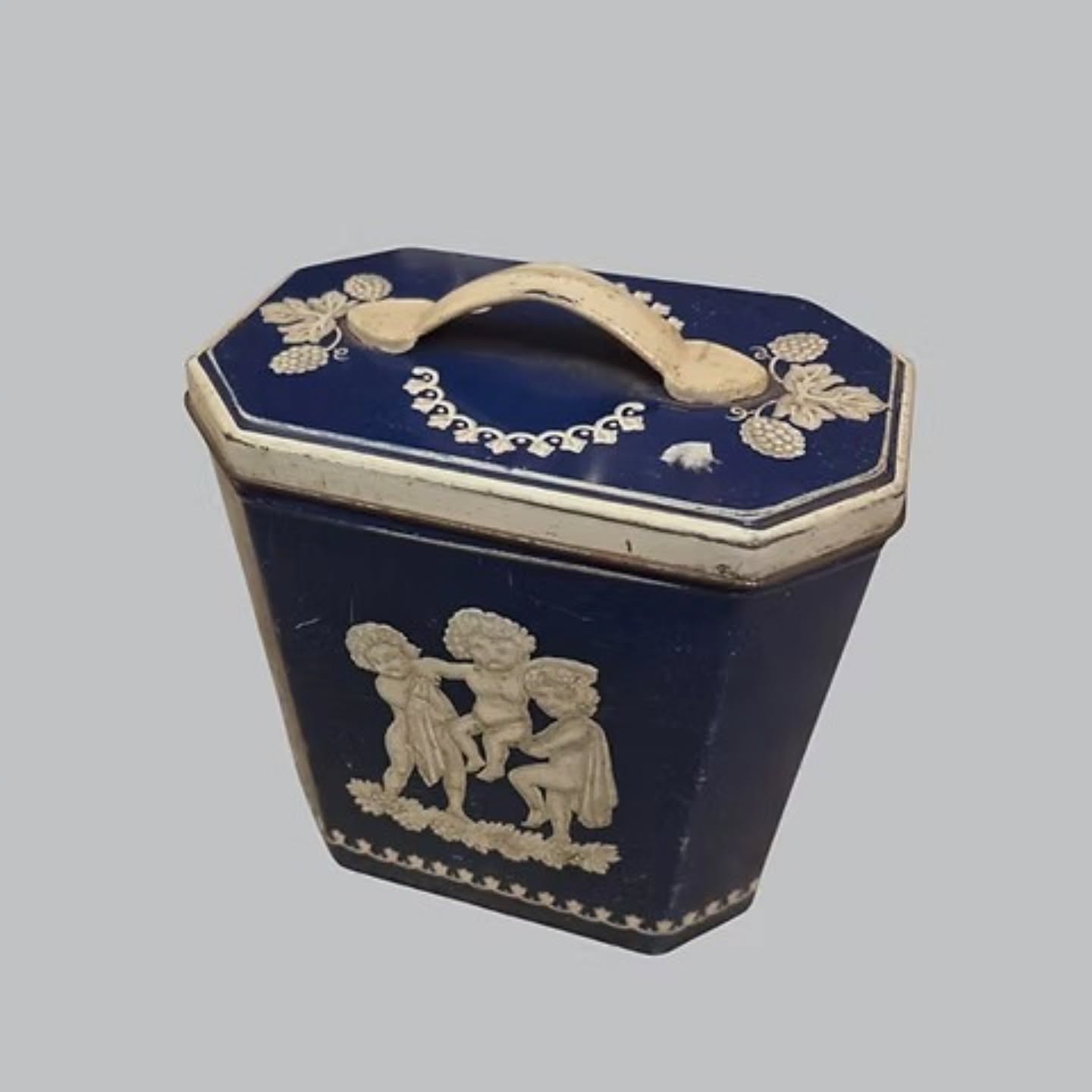 Vintage Huntley & Palmers Biscuit Tin – Cobalt Blue Wedgwood Style Cameo Tin | https://share.google/7KFF0eIInNcLxa9QR