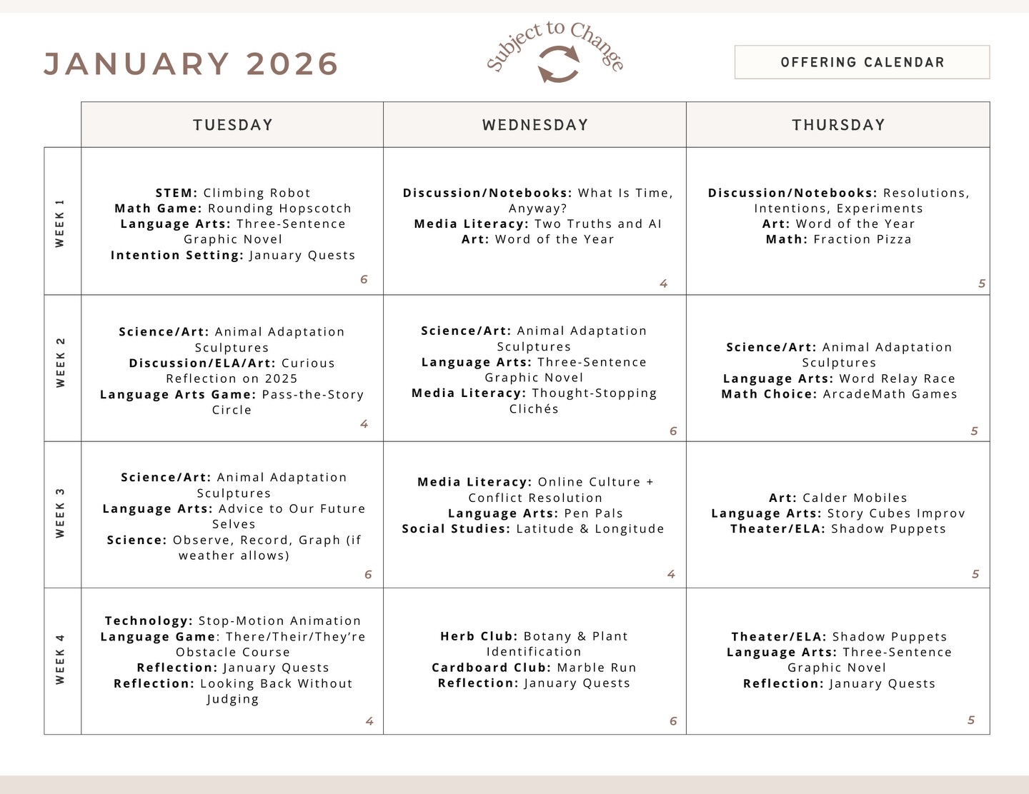 Our January offerings calendar is live!
