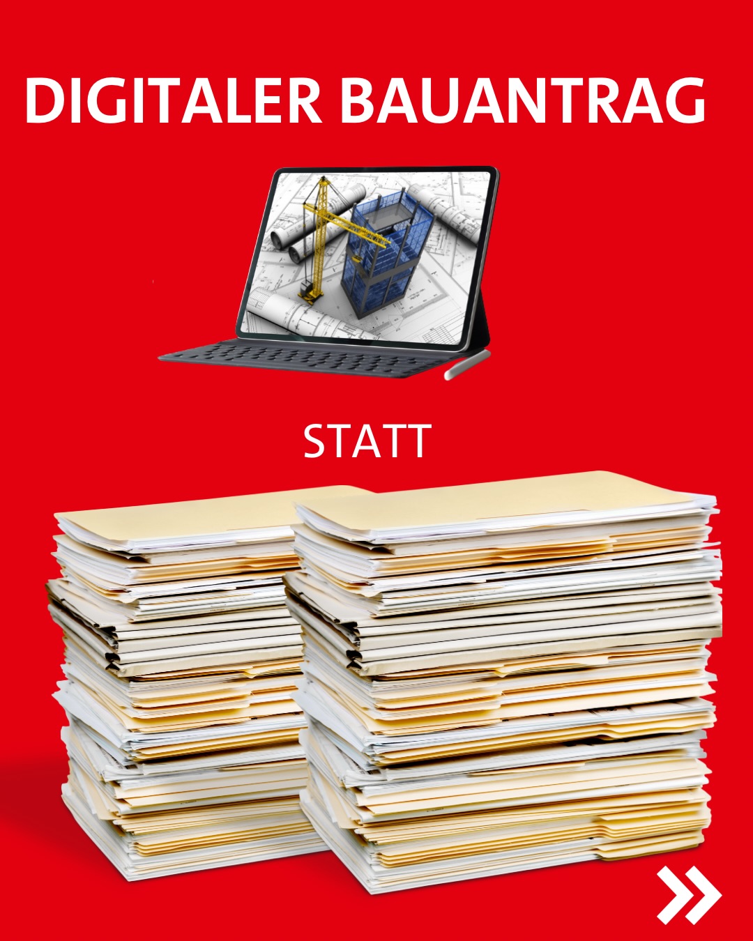 𝗗𝗶𝗴𝗶𝘁𝗮𝗹𝗲𝗿 𝗕𝗮𝘂𝗮𝗻𝘁𝗿𝗮𝗴 𝗳ü𝗿 𝗛𝗮𝗹𝗹𝗲
In dieser Woche berät der Planungsausschuss unseren Antrag zur Einführung des digitalen Bauantrags. Aktuell gibt es in Halle bei vielen Genehmigungen im Baubereich noch zu viele Aktenstapel. Das kostet Zeit, bindet Personal und ist unnötig kompliziert.
Ein digitaler Bauantrag heißt Upload statt Ordner, Weiterleitung per Klick statt Papierwanderung, Live-Status statt Nachtelefonieren, Nachreichen digital statt nochmal antreten. Das macht Verfahren schneller, transparenter und einfacher für Antragstellende wie für die Verwaltung.
Die Stadtverwaltung hat angekündigt, dass der digitale Bauantrag noch dieses Jahr eingeführt werden soll. Wir sind gespannt.