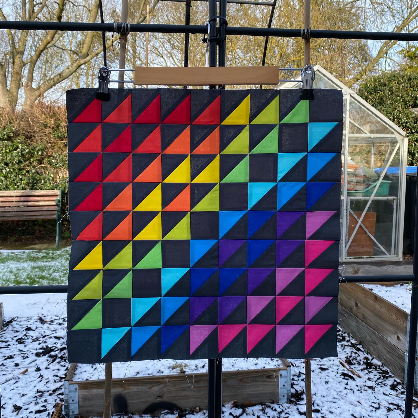 Some progress on one of my many WIPs!!
I chose this as my Declutter Challenge project but then stalled on the challenge 😕 The thing is, lots of things in the studio don’t belong in there but a room in the house has to be renovated for them to get their proper home.
That room was all but empty last Easter when we stripped the wallpaper and thought it would be done by summer …
Well it wasn’t done by summer because with the weather so good we worked outside from May onwards and the once almost empty room became the perfect receptacle for things from my mum’s house which I cleared out in August 🙄
So in order to finish that room we need to empty it and you know what that means don’t you? Lots (more) things will have to go (temporarily) into my studio 😩😩
So rather than get disheartened, I have accepted that my studio will not be decluttered by the end of the month but the goal of getting the room done is top priority and will make such a difference once it is.
Whilst we’ll do lots of the work ourselves we still need to coordinate heating engineer and plasterer so heres hoping they’re not fully booked 🤞
#cutandalterwip #cutandalterwip2026 #workinprogress #hsts #halfsquaretriangles #rainbow #dashwoodpopsolids #usingupscraps #usingupmyleftovers #sustainablesewing