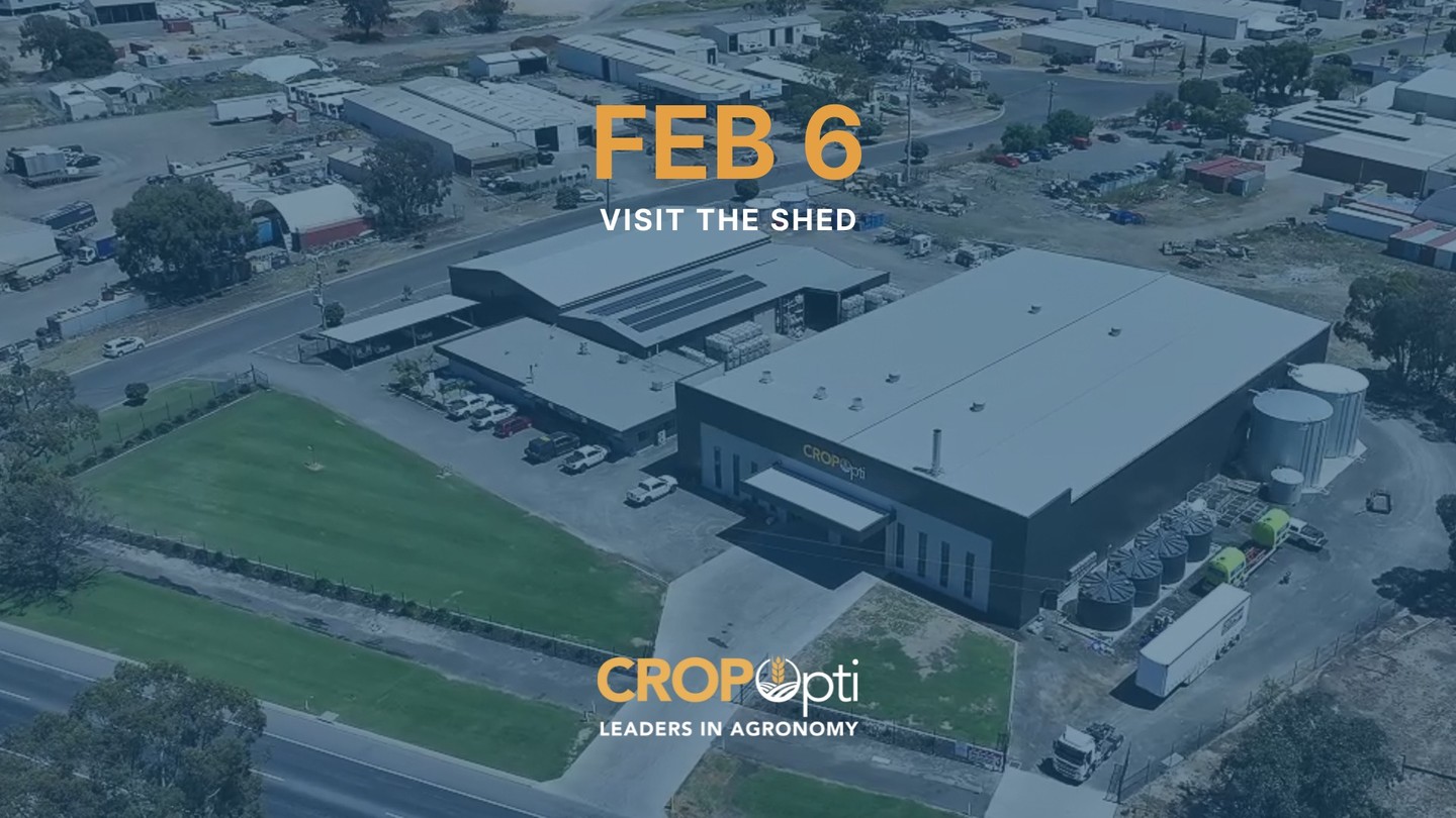 Ever wondered what happens behind the doors?
From blending to logistics, come and see how it all works at the Crop Opti shed.
Drop in, have a look around, chat with the Crop Opti team and our suppliers and enjoy a BBQ and drinks while you’re here.
📍 Crop Opti
📅 February 6