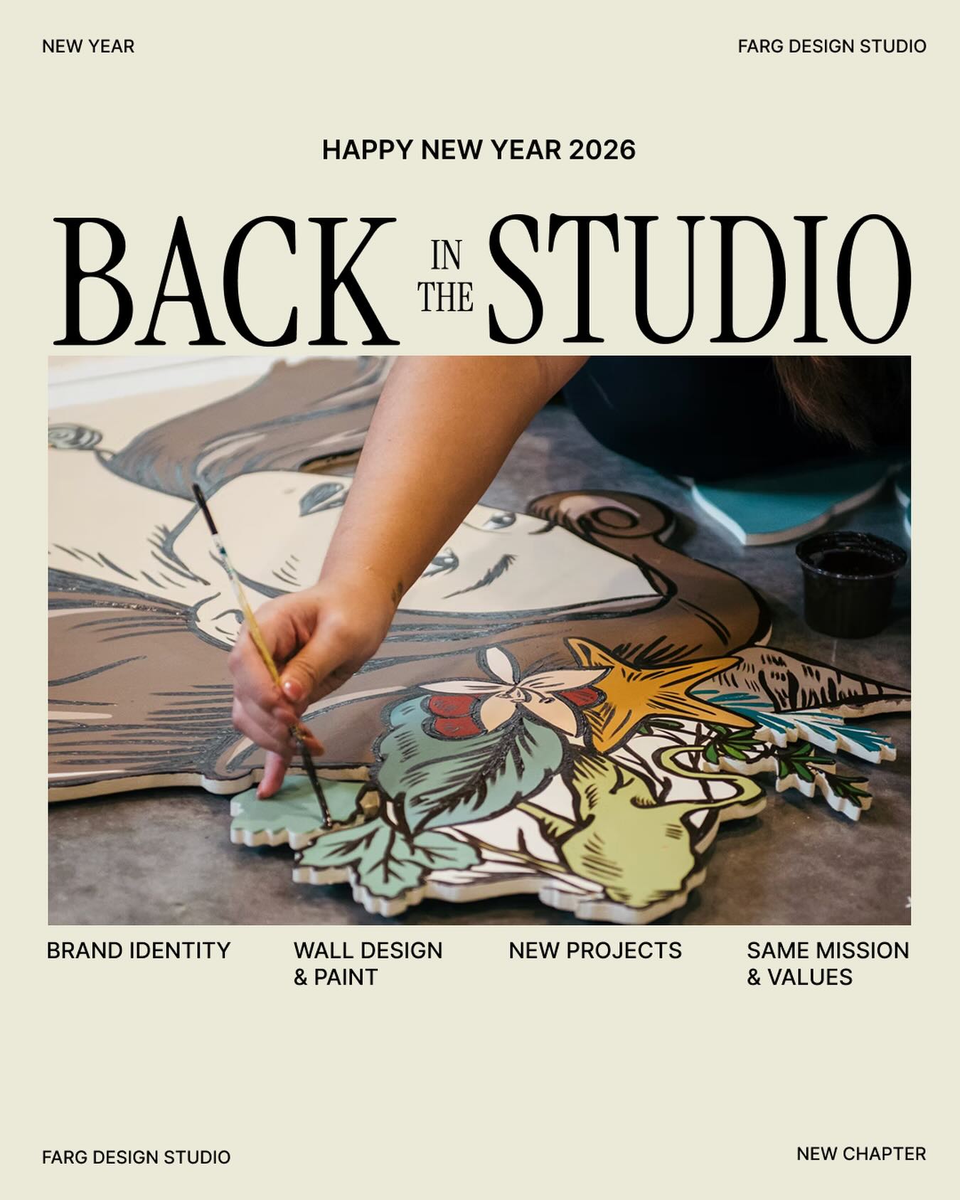 Happy New Year ✨
We’re officially back in the studio, refreshed, inspired, and ready for new projects ahead.
Thank you for all the support, and let’s create something meaningful together this year.
——
สวัสดีปีใหม่นะครับ ✨
ทางเรากลับมาเปิดสตูดิโออย่างเป็นทางการแล้ว พร้อมพลังใหม่ ไอเดียใหม่ และโปรเจกต์ใหม่ๆ ที่กำลังจะเกิดขึ้นในปีนี้
ขอบคุณทุกการสนับสนุนที่ผ่านมา แล้วมาเริ่มปีนี้ไปด้วยกันนะครับผม 🎨
#fargdesignstudio
#เพ้นท์ผนัง
#ศิลปะบนผนัง
#wallart
#muraldesign