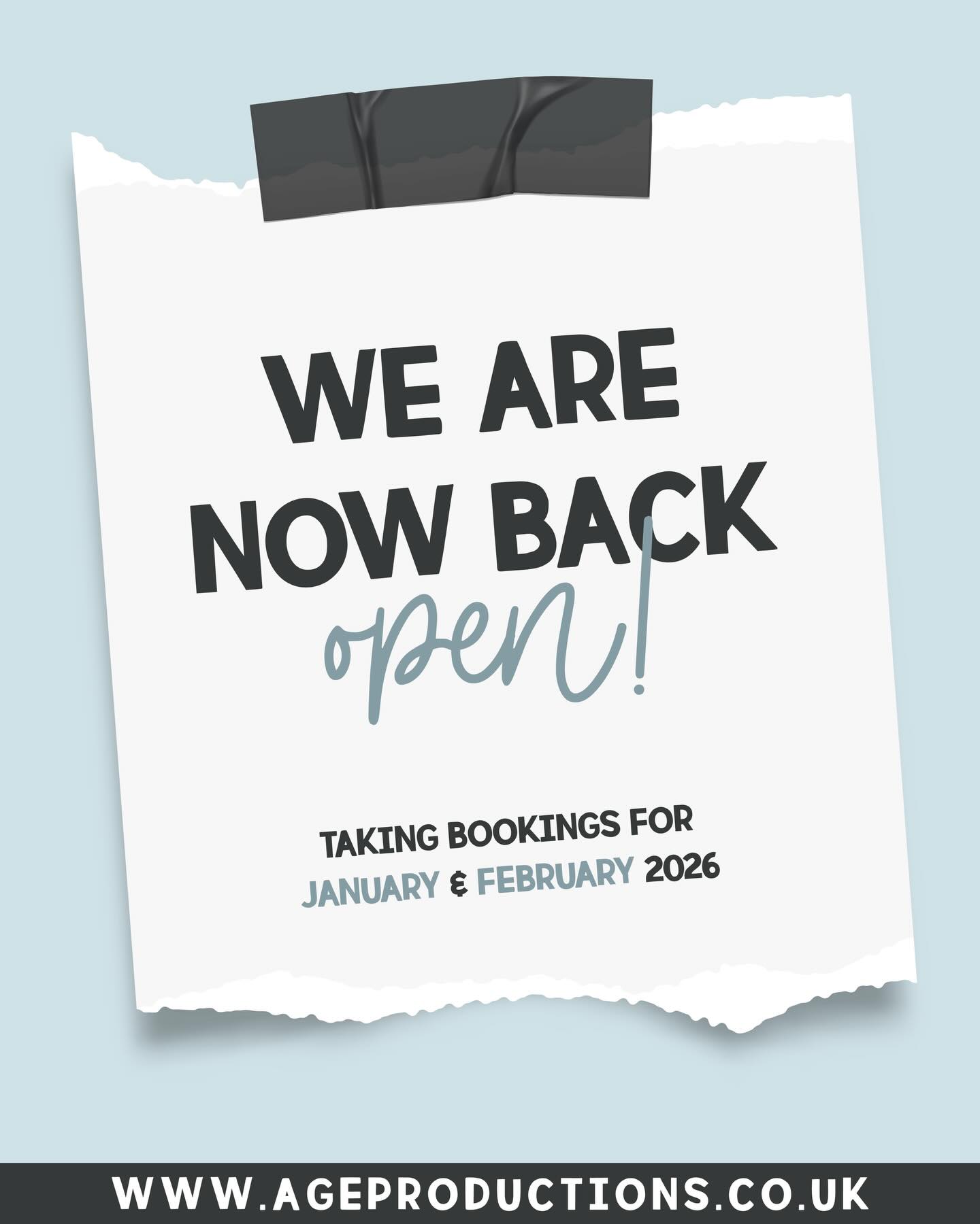WE ARE BACK OPEN! ✨
To say the last six months have been difficult would be an understatement. I’ve faced more challenges in this time than I have in my 24 years — mentally, physically, and emotionally 🩵
Three months ago, I made the tough decision to temporarily close AGE and continue working with just a handful of regular clients. Taking time to prioritise my mental health was essential. And honestly… I’ve missed this more than I can say.
To everyone who worked with us before we closed, I want to offer my sincerest apologies if our service didn’t meet the high standards you expect from us. I take full responsibility, and it’s something I’m truly committed to making right 🙏
Now that you’re all up to speed, I’m incredibly excited to share that AGE is officially BACK OPEN FOR BUSINESS 🎉
We’re now taking on new projects, and I can’t wait to move forward with fresh energy, clarity, and passion ✨
Thank you for your patience, support, and continued belief — it means everything 🩵
————————————————————
AGE Productions UK Ltd is a branding studio crafting scroll-stopping designs for passionate entrepreneurs 💎
Offering brand identity design, printing services, website design & development, marketing strategies, content creation & design and social media management 🩵
We are now taking bookings for January & February 2026 🗓️
Let’s work together!
📧 info@ageproductions.co.uk
💻 www.ageproductions.co.uk
We are based in Essex, England and offer services worldwide 📍