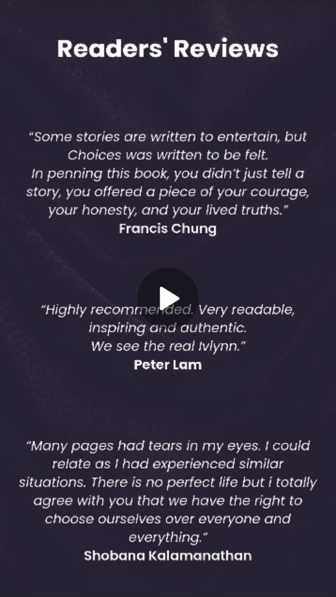✨ The choices we make shape who we become. No right. No wrong. Just lessons and resilience.
Choices is a memoir by Ivlynn Yap, about living fully and choosing consciously. Not reactive. Not naïve. Not bitter.
Conscious.
Join us in Penang on 13 January 2026, 11:30am–2:30pm, at BookXcess, Gurney Paragon Mall.
Be part of the moment.