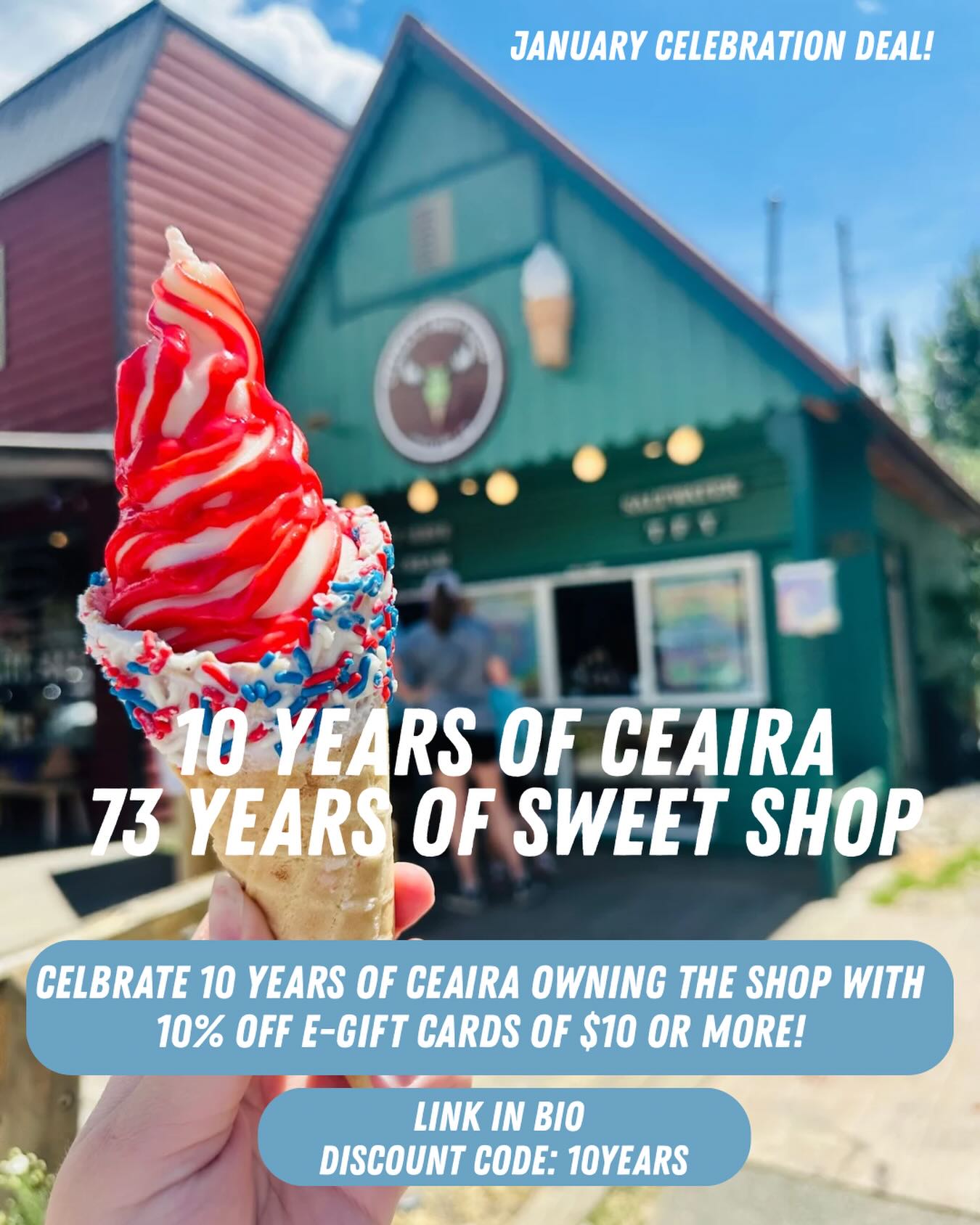 Celebrate Ceairaโs 10 Year Anniversary with 10% off eGift Cards of $10+! Discount Code: 10YEARS
Find the link in our linktree in bio ๐ฆSend it as a great gift for a Grand Lake fan or use it to hook yourself up with a good deal to save this summer! This is our January Celebration Deal and the discount code will expire Feb. 1st, so act fast! โ๏ธ #grandlake #grandcounty #grandlakecolorado #colorado #10YearsOfCeaira