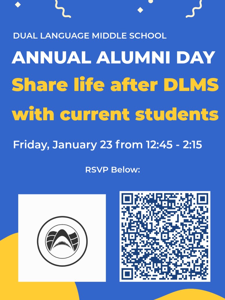 It’s Back! Annual DLMS Alumni Day 1/23/26 ¡Ha vuelto! Día Anual de Exalumnos de DLMS, 23/01/2026 🏫 💙 💛 🦈 #dlmsfamilia #nycpublicschools