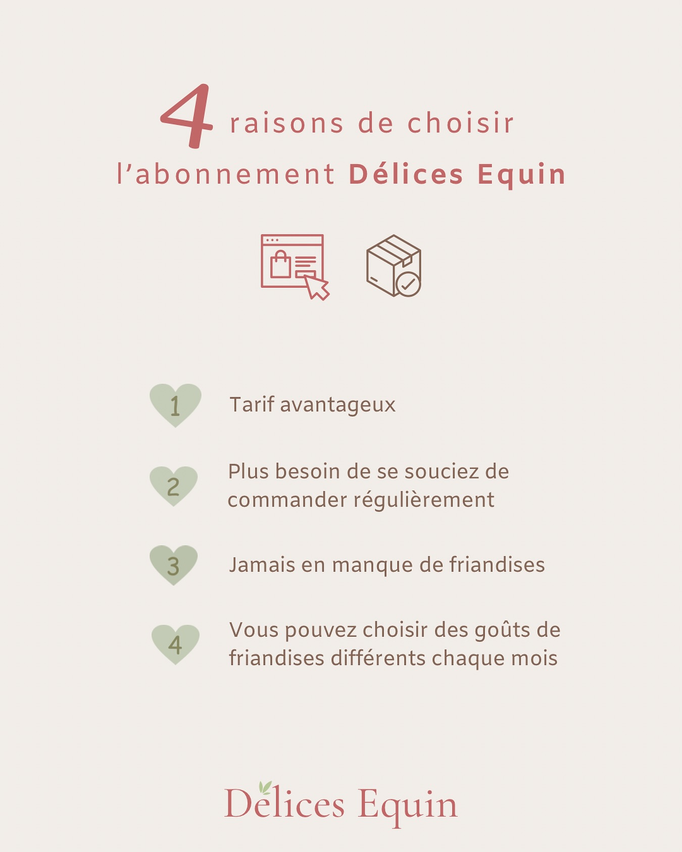 🎁 Offrez à votre cheval une dose de bonheur chaque mois !
Avec notre abonnement Délices Equin, c’est simple, pratique et 100 % plaisir 🐴🌸
✨ Choisissez le poids et le goût
✨ Changez de saveur chaque mois
✨ Et on s’occupe du reste !
Votre cheval mérite le meilleur… toute l’année 🍬
📦 Découvrez notre système d’abonnement directement sur notre site (lien en bio 🔗)
#delicesequin #chevalheureux #friandisesnaturelles #abonnementcheval #soincheval #equitation #cavalierpassion #fourrageetgourmandise