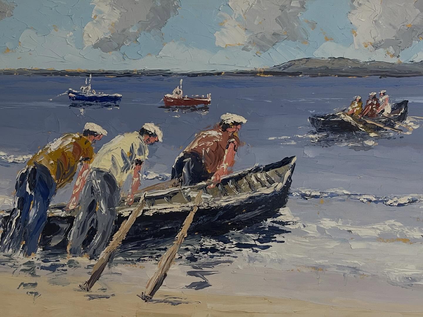 “Launching Currach. Inisheer. Aran. Co Galway. Oils. Canvas 20/30ins. €2000. 087 2561178
