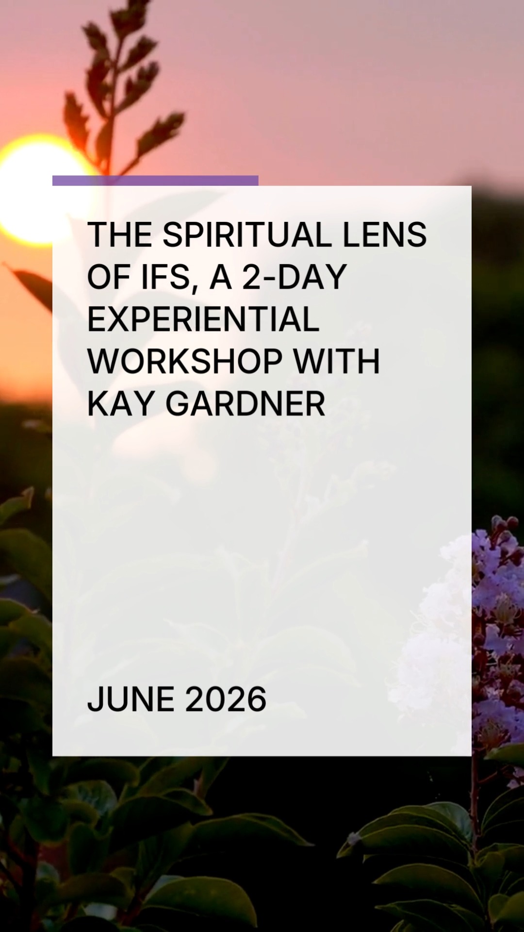 THE SPIRITUAL LENS OF IFS, A 2-DAY EXPERIENTIAL WORKSHOP WITH KAY GARDNER – JUNE 2026 ✨🌿
This two-day experiential online workshop with Kay Gardner explores the spiritual dimensions of IFS therapy and how they naturally emerge when we work from Self energy 🧘♀️💫
Through meditation, movement, dyadic inquiry, and group process, participants will explore powerful spiritual doorways within IFS, sacred space, personal vs Self-led power, shadow work, guides, dreams, and synchronicity 🌙🔮🌱
Applications are now open for this 2-day online workshop in June 2026 💻✨
#IFS #InternalFamilySystems #SpiritualGrowth #SelfEnergy #ConsciousHealing #ExperientialWorkshop #ShadowWork #SacredSpace #OnlineWorkshop #KayGardner #IFStherapy #legacyburdens