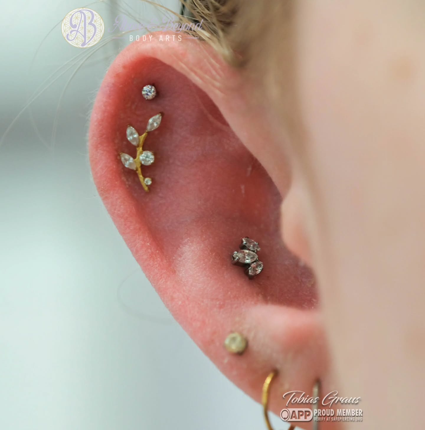 A helix piercing for Lena done by Tobias ( @50percentsnakes )! Alongside a conch Tobias did as well!
Lena visited Tobias for an Apprentice Conch Piercing service and enjoyed it so much they decided to come again for this helix! This @anatometalinc White CZ prong looks so cute alongside their existing piercing! It looks like a little petal floating in the breeze ☺️
Thank you Lena!
📷: @50percentsnakes
#helixpiercing #conchpiercing #safepiercing #bodyjewelry #santabarbara