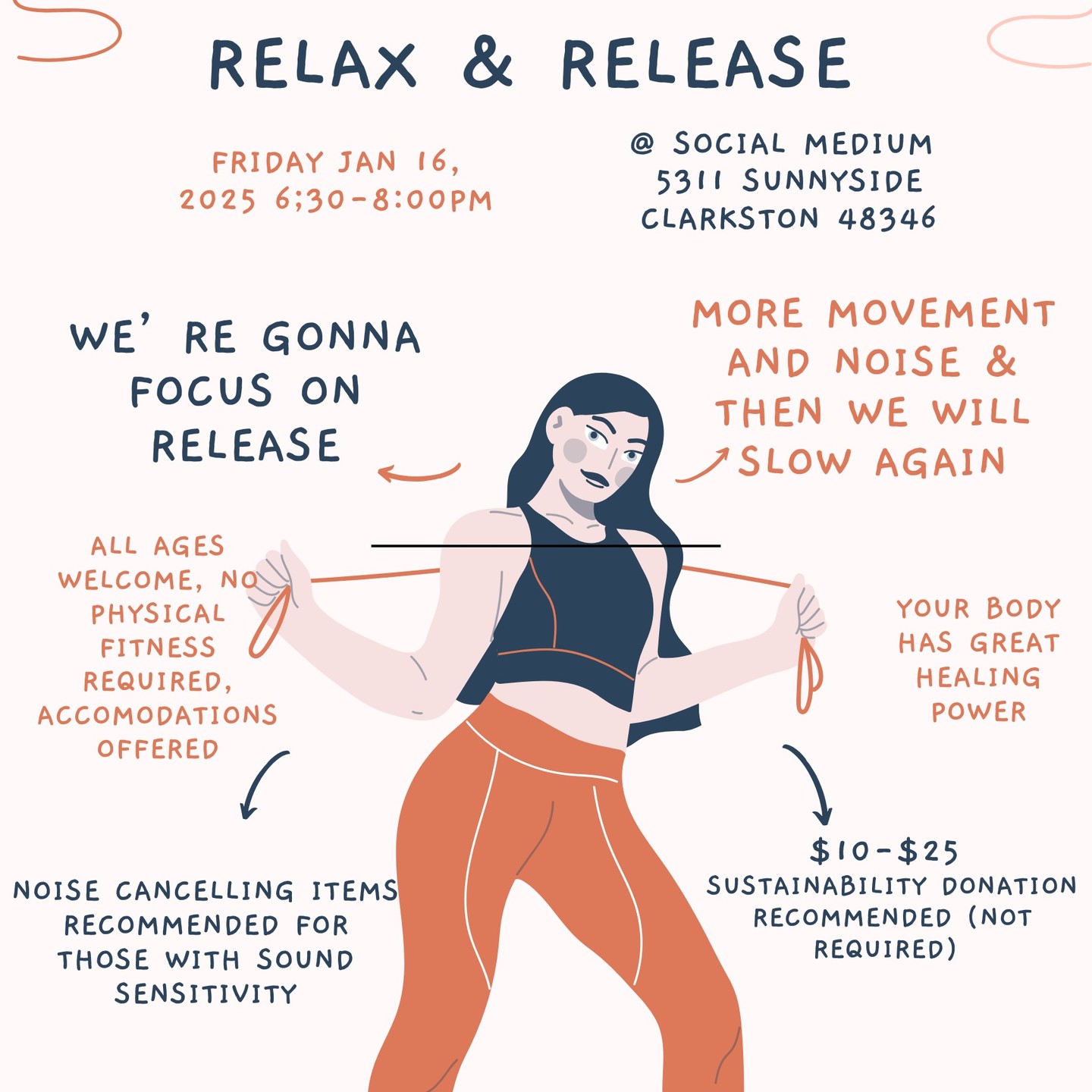 🔅join us this Friday for Relax and Release group— We are shifting gears a little and going to move slighly more and make some more noise than the past groups. 🔅We will tap into more “primitive” techniques and then we will slow back down and make sure you are ready for bed by 8. 🔅🔅YOU DO NOT NEED TO BRING ANYTHING!🔅🔅 but any items that bring you comfort, support your body or make you feel more confident or relaxed in a group space are always welcome- examples include- blankets, pillows, stuffed animals, journals, quiet fidgets, cozy clothing, yoga mat if you’re a floor-sitter, noise-cancelling headphones or earplugs. ////you can choose to participate or sit back from any activity that we do, so join us! ////Reach out via text if you have any questions or need more information of any kind (accomodations etc)- 248-923-5127 #clarkstonmi #waterfordmi #pontiacmi #communitybuilding #emergentstrategy #somatichealing