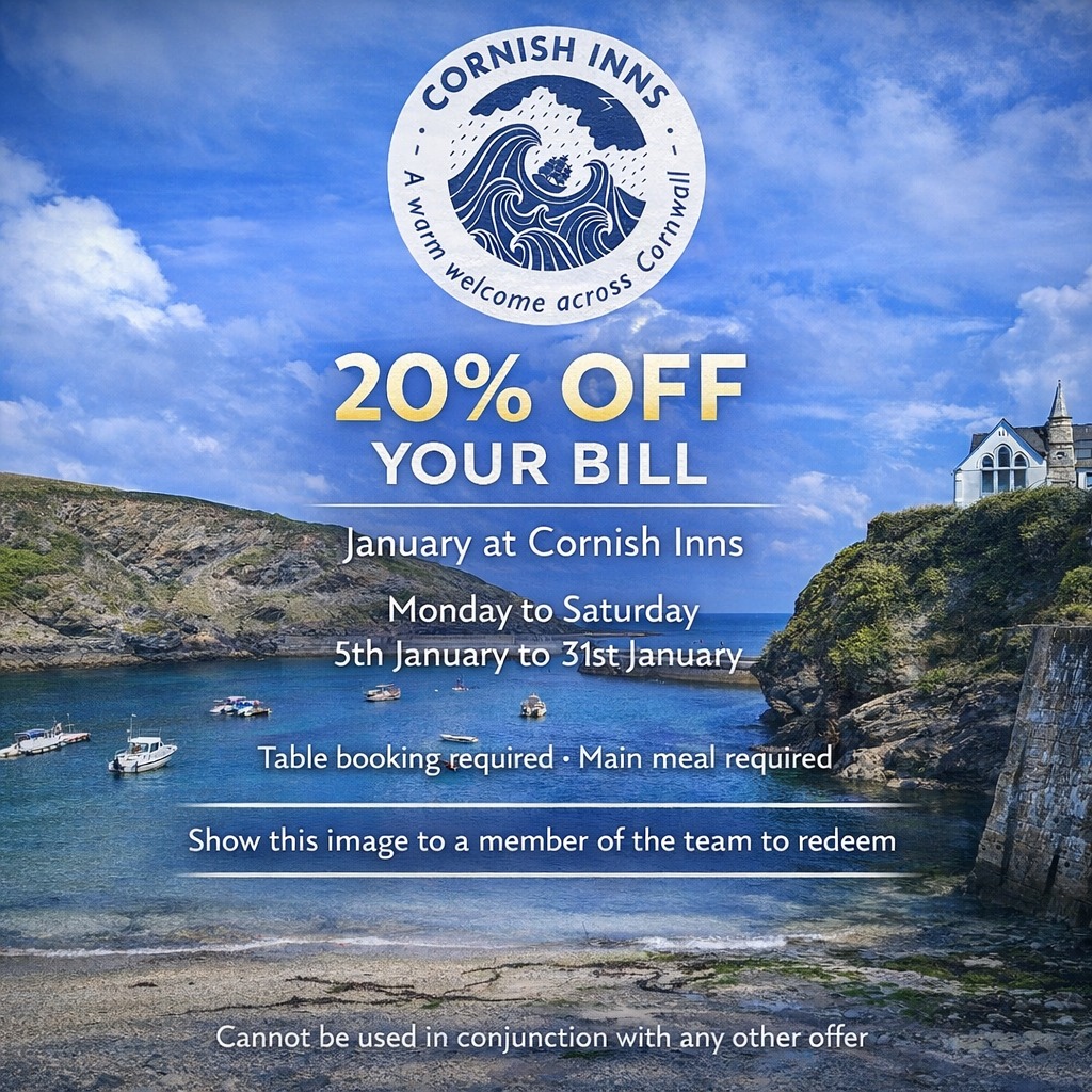 ✨ A little January reminder ✨
Enjoy 20% off your bill when you dine with us and order any main meal.
A proper excuse to pop out, warm up by the fire and enjoy great food without the January blues.
📅 Available Monday to Saturday
🗓️ 5 January to 31 January
🍽️ Main meal required
📲 Table booking recommended
Just show this image to a member of the team when you visit and we’ll take care of the rest.
Good food, good value and a warm Cornish welcome waiting for you.
#CornishInns #PitymeInn #JanuaryOffer #20PercentOff #WinterDining #CornwallPubs #RockCornwall