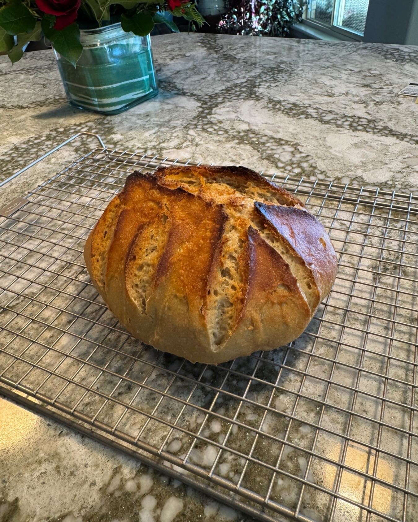 I have wanted to jump on the Sourdough bandwagon for a long time, so last week I hopped on that bumpy ride! I watched that starter like it was my newest soap opera! Checking it constantly, dreaming about it nightly. Came down to bake day I just knew it was not going to work at all. The dough was really sticky…. I was not feelin it at all🥹 but I went ahead and baked according to instructions. Long story short, it’s pretty tasty, could be a bit lighter and fluffier but it is a good start! I’m excited! #BLESSED🥰