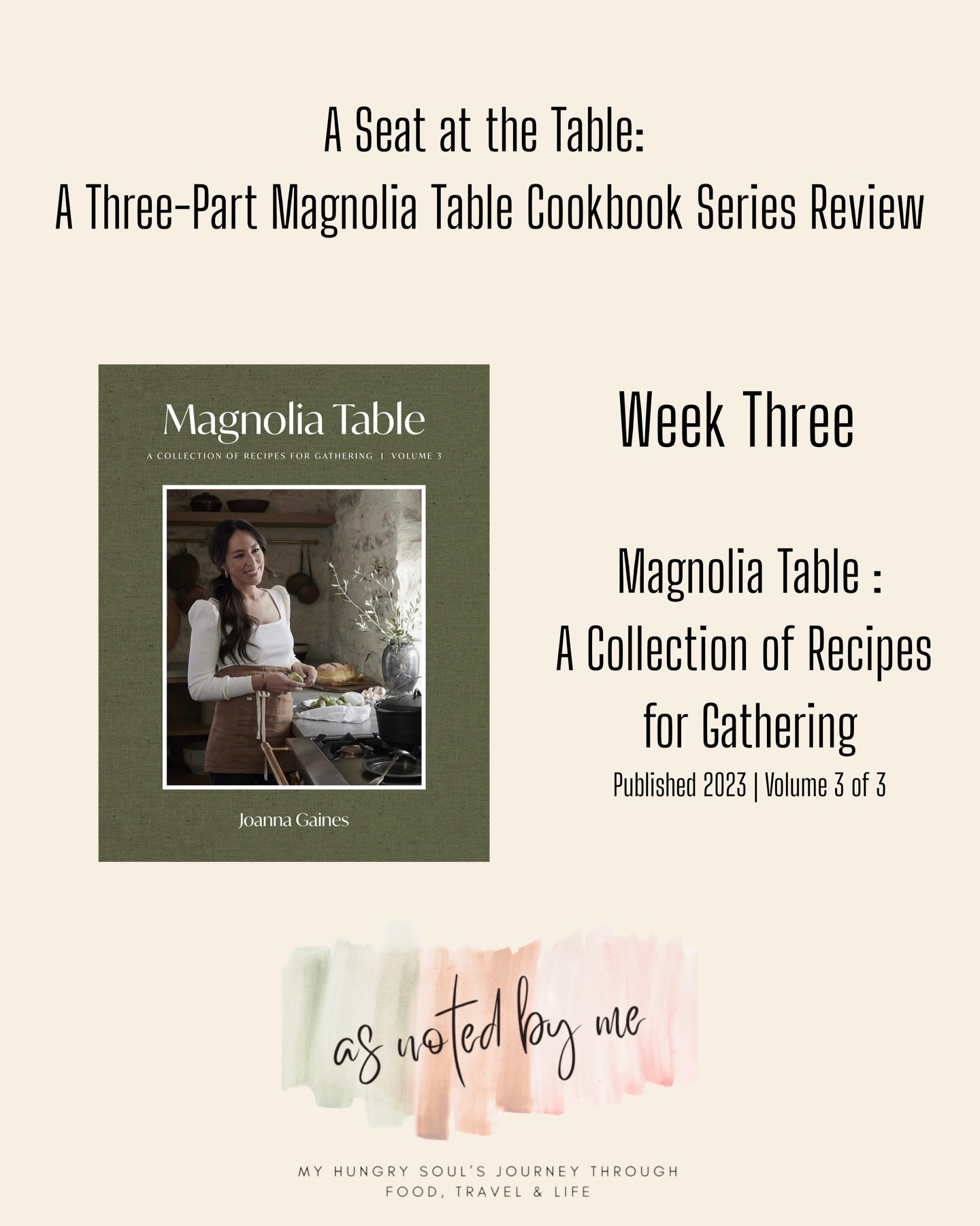 This is the last of my three-part blog series where I’ll be reviewing all three Magnolia Table cookbooks, one book per week, for three consecutive weeks. In each post, I’ll share my family’s favorite recipes, broken down by sections within each book; the ones that get requested again and again and have officially earned their spot in our regular rotation.
These are the comforting classics, the crowd-pleasers, and the dishes that make you want to call everyone to the table.
Magnolia Table :
A Collection of Recipes for Gathering
Published 2023 | Volume 3 of 3
Find the link to my blog post and full review in my bio
#asnotedbyme #cookbookreview #magnoliatable #atmytable