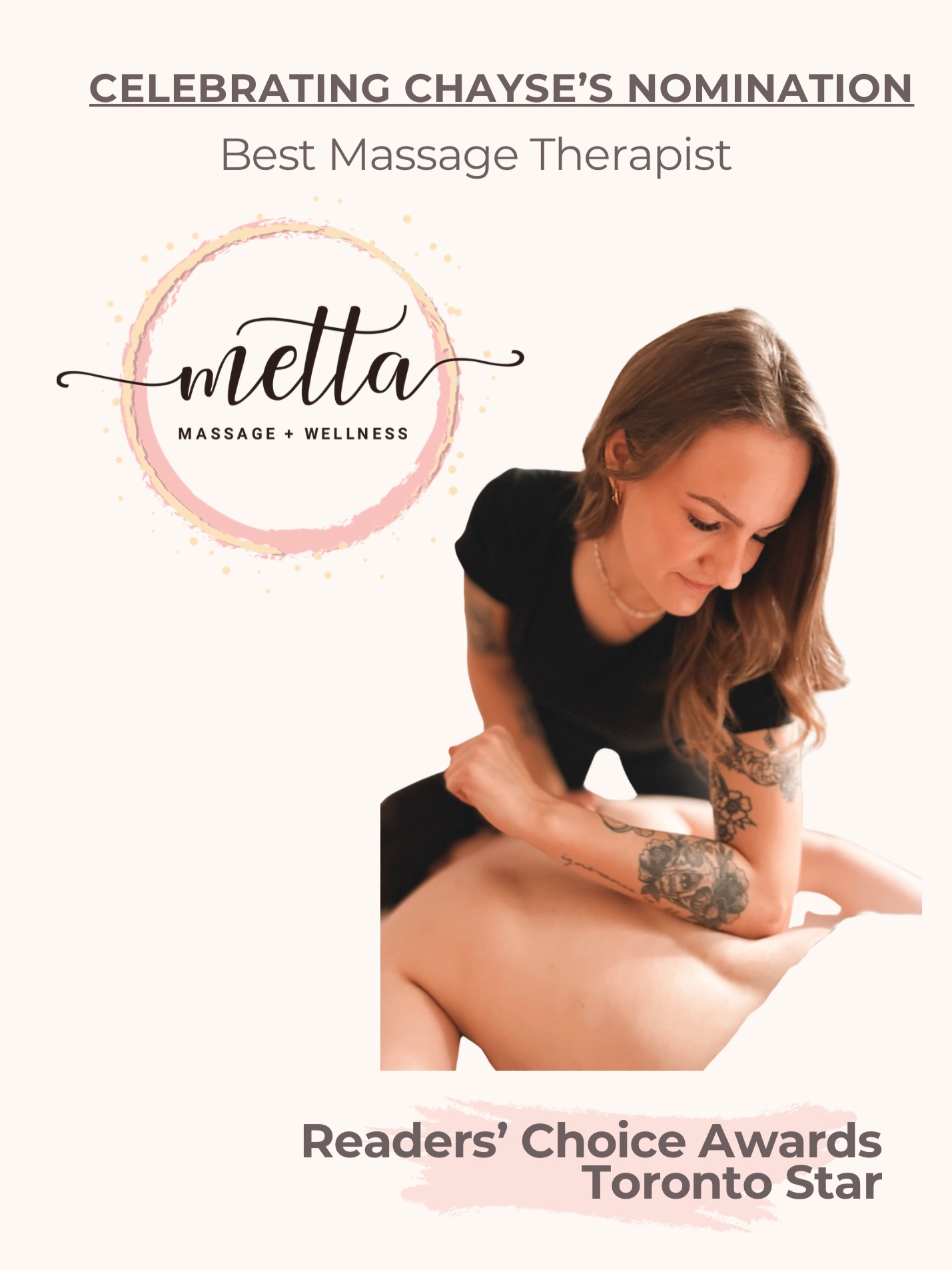 Celebrating Chayse 🖤
In just over a year at Metta, Chayse has built such meaningful connections within our community.
She’s quietly dedicated + genuinely caring, and someone clients have come to trust.
She’s especially known for her gentle work with kids + her love of therapeutic facial massage.
We’re incredibly proud to have you on the team, Chayse, and so happy to celebrate this well deserved nomination.
If you’d like to support Chayse, voting is now open for the Toronto Star Readers’ Choice Awards✨ #bestmassagetherapist
Link in bio 🔗
#torontostar
#readerschoice
#readerschoiceawards2025
