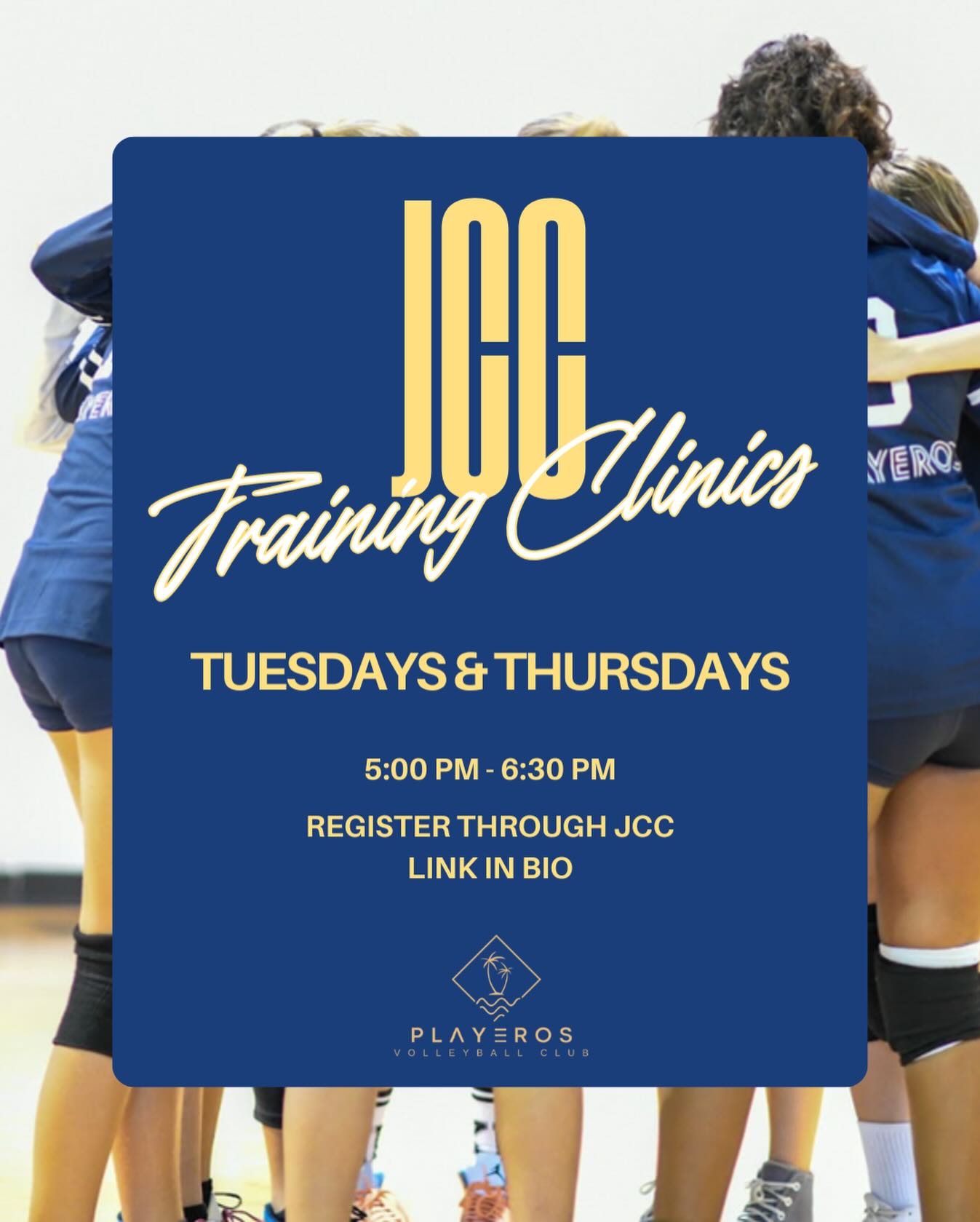 JCC Training Clinics start this Tuesday! ๐
Practice your skills and improve your game. Spots are limited!
#playerosvolleyballclub #volleyballmiami #volleyballclinicsmiami #jccvolleyball