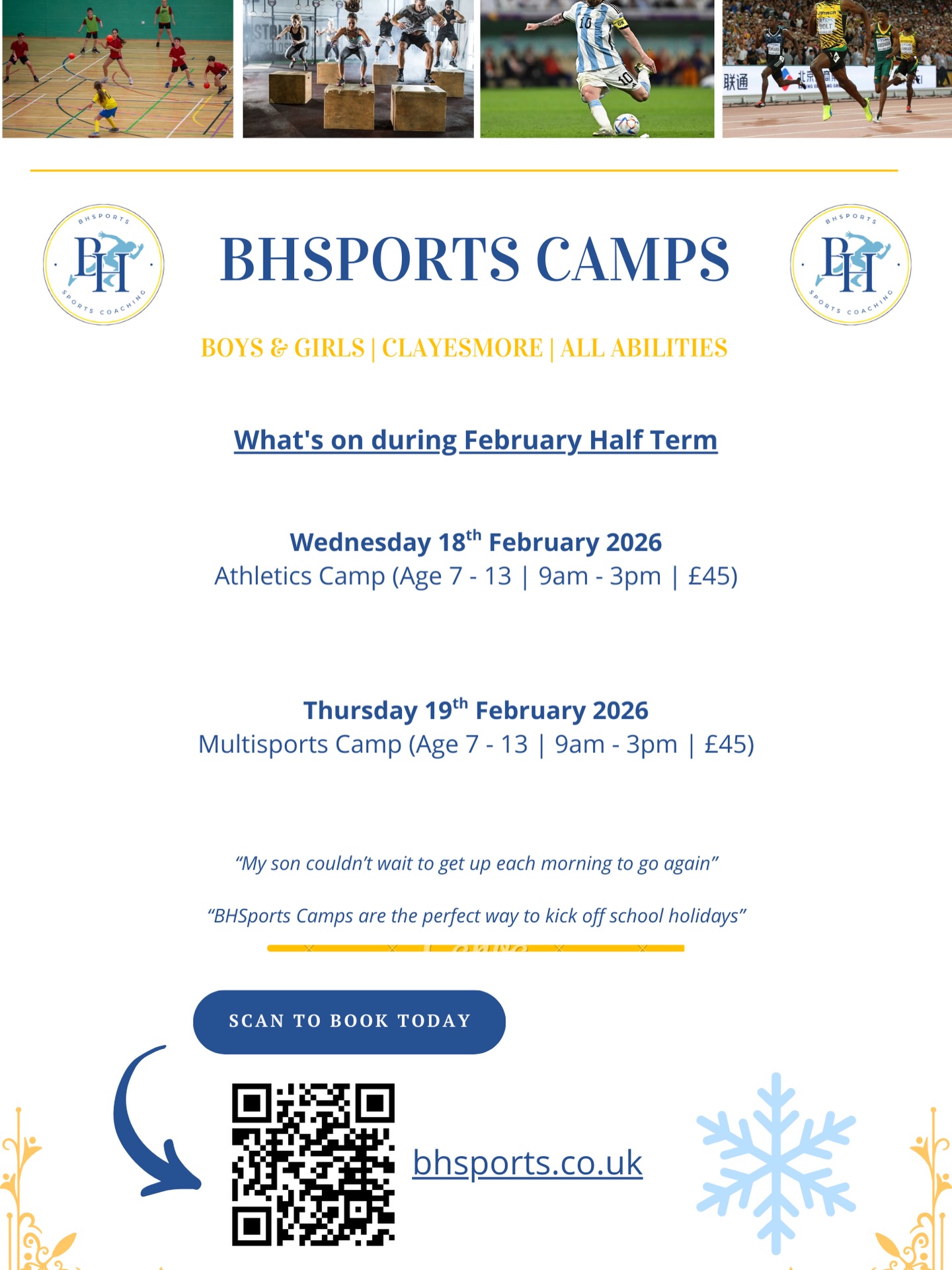 ๐จ Weโre back this February Half Term ๐จ
๐
Join us for 2 action-packed days of fun and sport:
โข Wednesday 17th February: Athletics
โข Thursday 18th February: Multisports
โ
9am - 3pm
โ
7 - 13 years old (Y2โY8)
โ
Guaranteed fun!
๐ Clayesmore School, DT11 8LL
๐ Spaces are limited! Book now via the link in our bio or email bhsportscoach@gmail.com for more information.
#FebruaryHalfTerm #HalfTermCamp #KidsSports #AthleticsCamp #MultiSports #ActiveKids #HolidayClub #SportsForKids #BookNow #DorsetMums #Clayesmore #BHSports #HolidayCamps #Dorset #Coaching