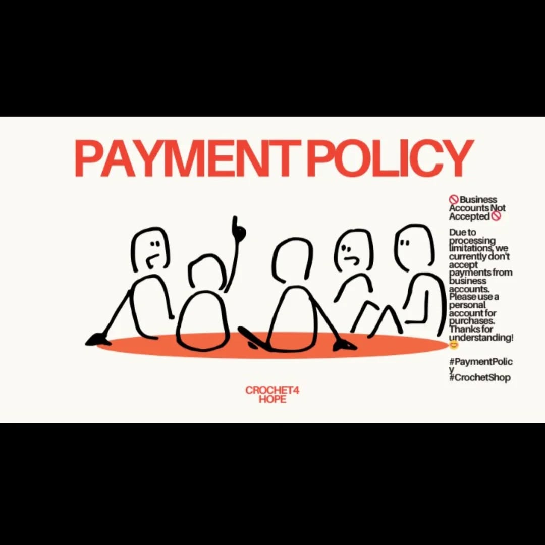 Before Ordering from my shop?! ALWAYS READ MY STORE POLICY!!
🚫 Business Accounts Not Accepted 🚫
Due to processing limitations, we currently don't accept payments from business accounts. Please use a personal account for purchases. Thanks for understanding! 😊
#PaymentPolicy #CrochetShop