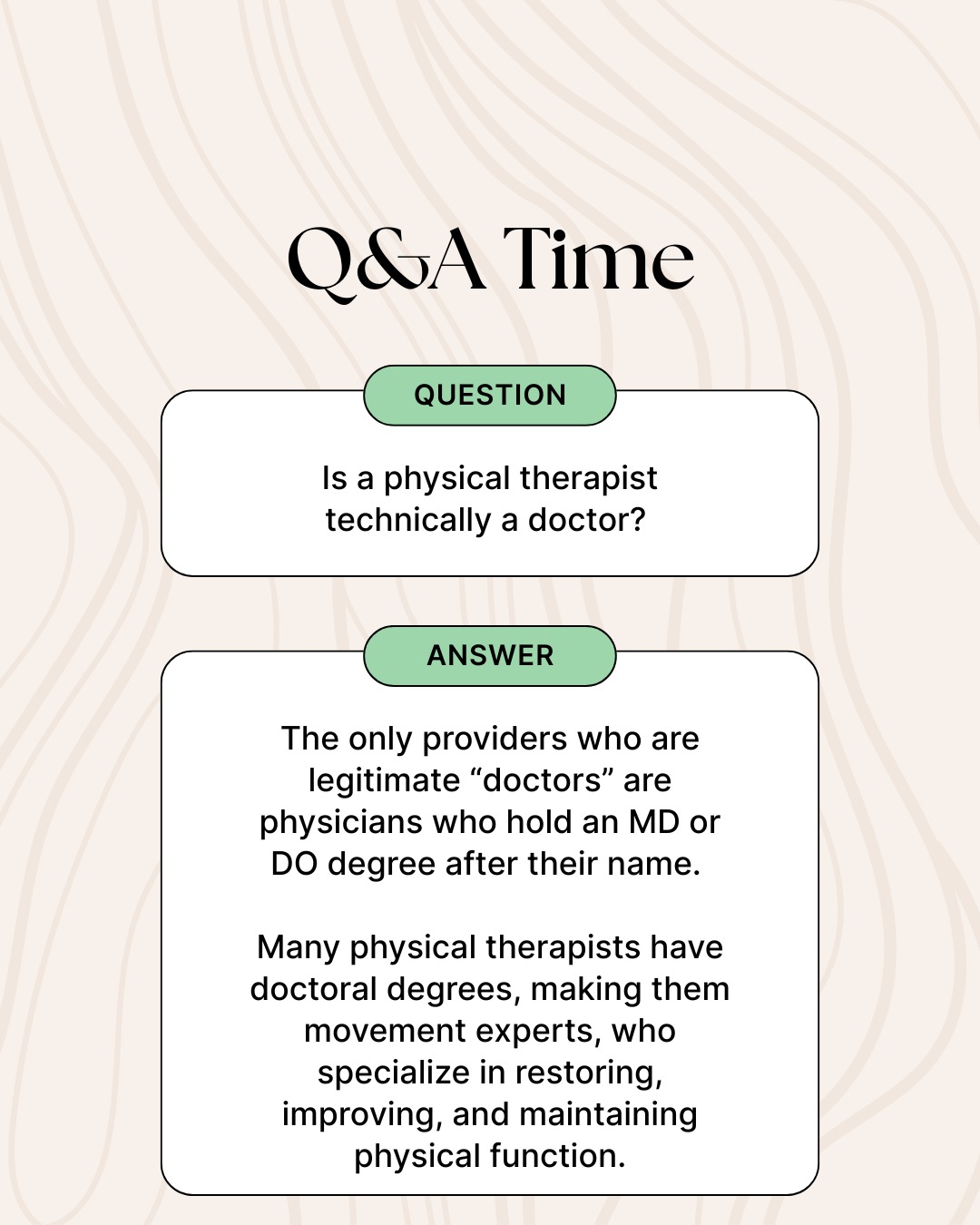 Yes, Dr. Monette is a doctor — but not a physician.
Physicians hold MD or DO degrees, while physical therapists typically earn a Doctor of Physical Therapy (DPT) degree. Both represent years of advanced education, just in different areas of healthcare.
Doctoral degrees reflect deep expertise in a specific field, and ours is movement, recovery, and performance.