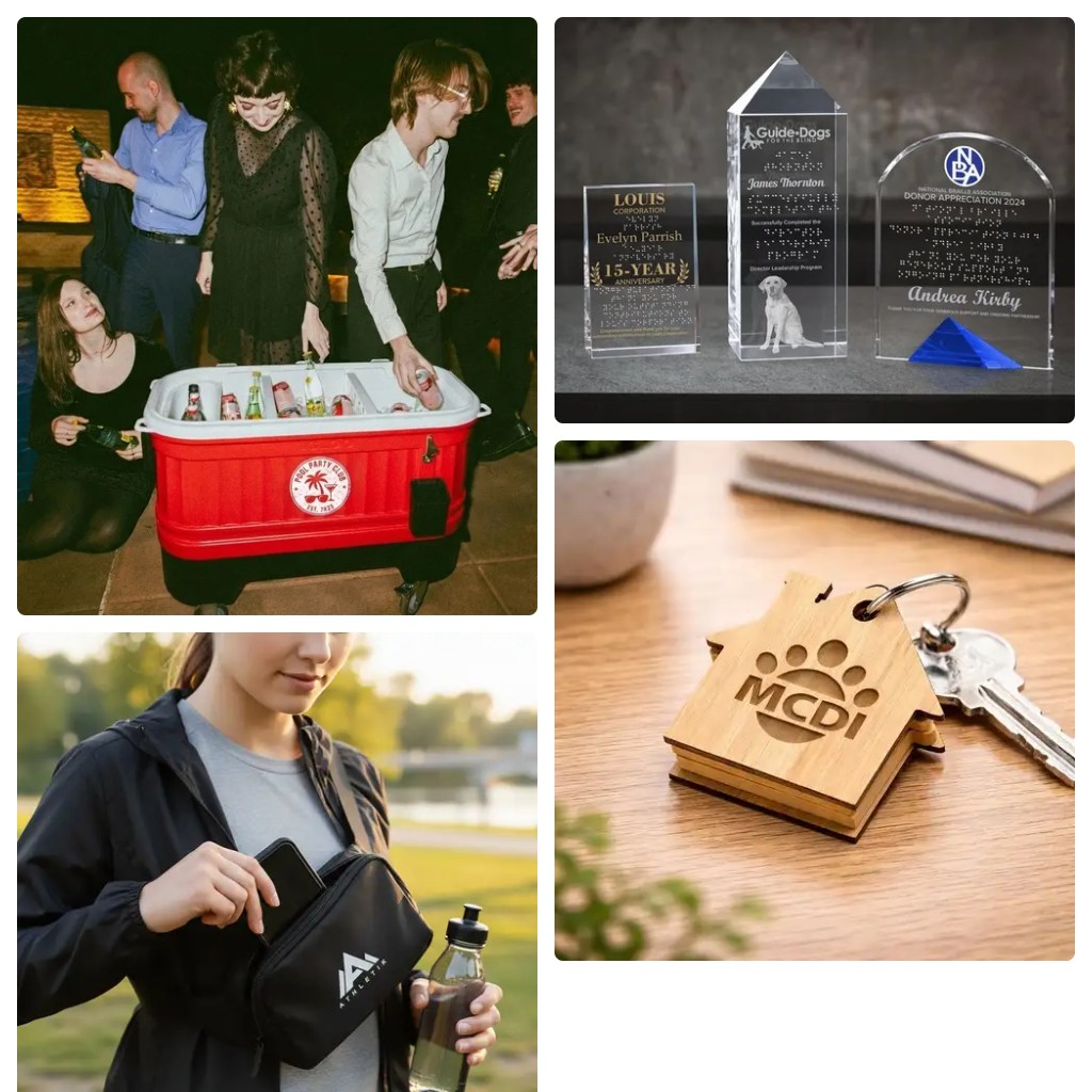 Get noticed with promotional products. We help you stand out with exceptional branded merch and apparel for your next event or campaign. #yourlogohere #promogifts #brandedmerchandise #keychains