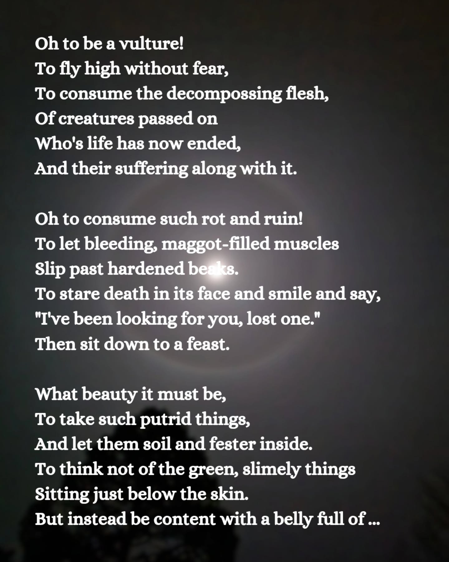 π₯πFeeling poetic today because I'm not sure where else to turn to when things start to feel like thisππ₯
It'd be so nice if processing difficult emotions like guilt and grief and loss and regret was as easy as vultures digesting carcasses. Instead we humans have to turn to other things like art and poetry and writing. Which can be just as beautiful and helpful in its own way, especially when it brings us closer to each other and helps build empathy and compassion.
π₯π
Working on chipping away at the cover for The Wayward Souls of Avalon by @maybemockingbird
For @dragon.bone.publishing next release!
Deadline is in two weeks so wish me luck π€π»
ππ₯
#poetry #darkpoetry #writing #authorlife #ilovewriting