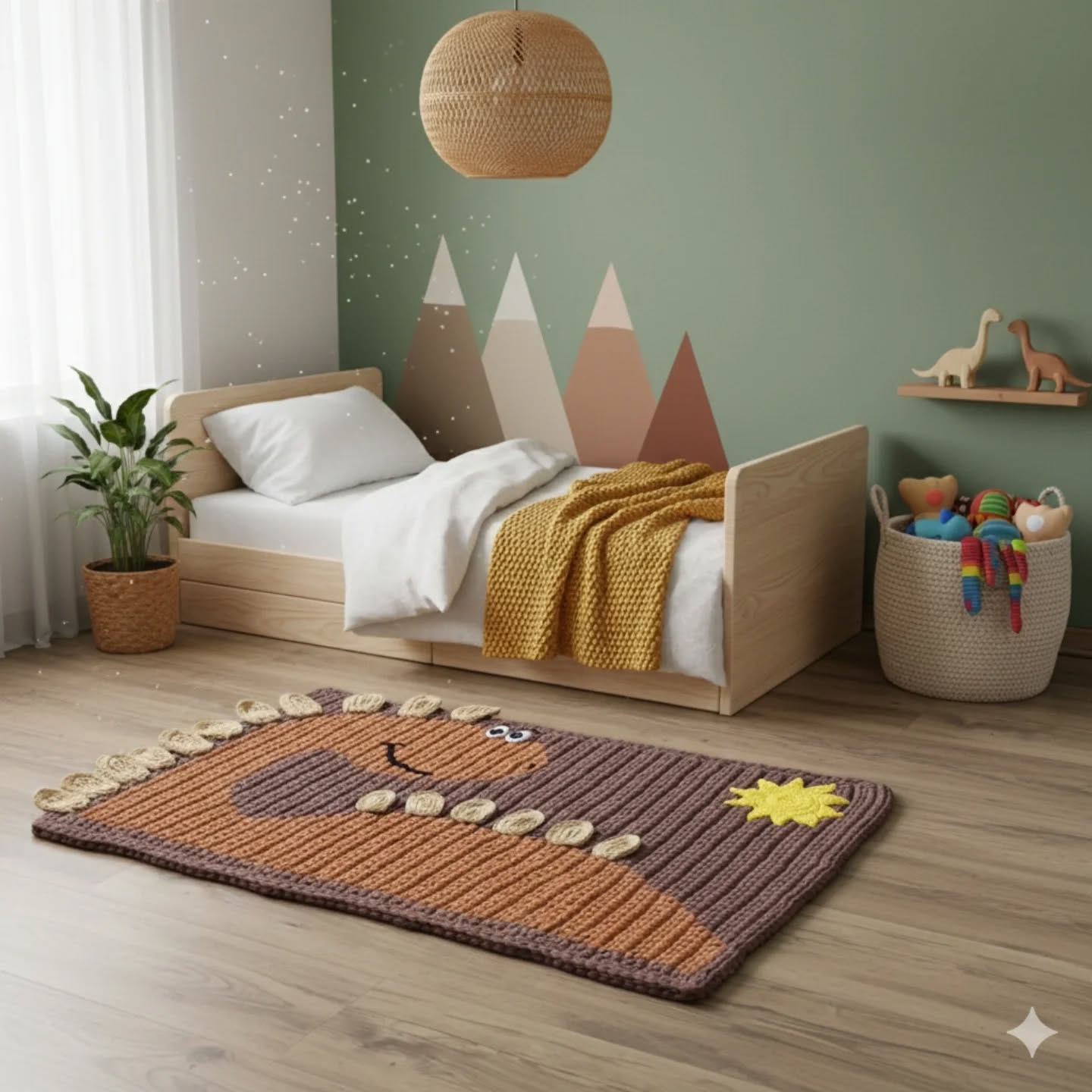 O espaço infantil, seja ele em que lugar for, com certeza ganha mais vida com esse tapete em fio de malha. Além do encantamento que o desenho do Dino traz, permitindo à criança ativar o imaginário, a peça é macia ao toque e apresenta textura suave. Fora o peso e o caimento, que proporcionam boa aderência ao piso.
#decoraçãoinfantil
#amodinossauros
#tapete
#decoracaoludica
#crochêmoderno
*Acréscimo de elementos por meio de IA.