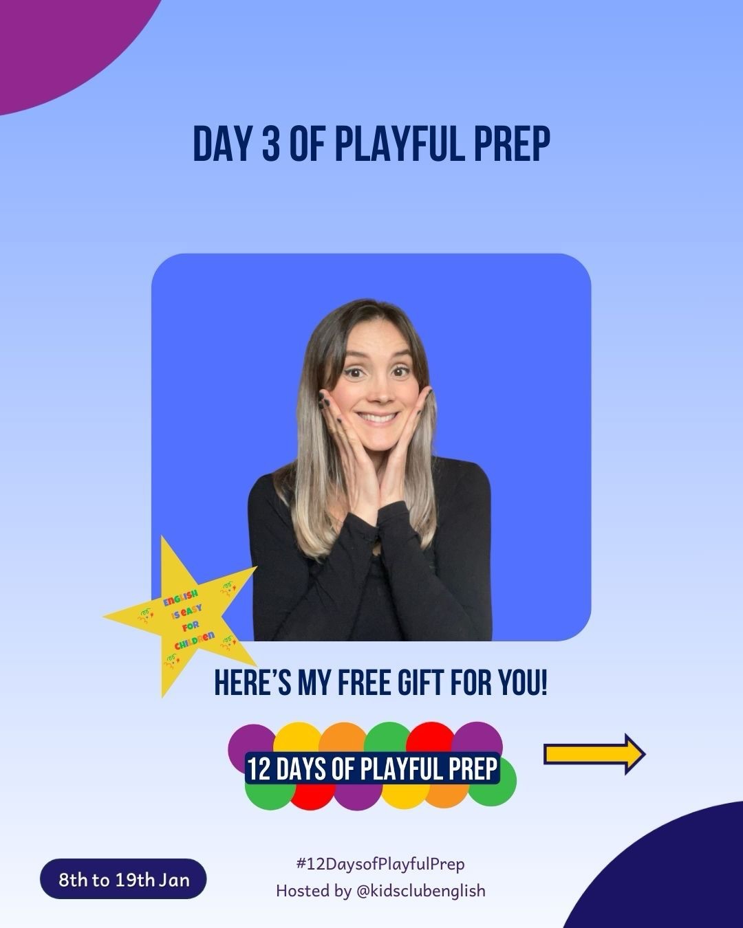 🎉 Sono felicissima di partecipare a #12DaysofPlayfulPrep!
Vai su @kidsclubenglish per scaricare GRATIS questo story slider e altre 11 risorse ludiche create da insegnanti fantastici 💛
🗓️ Disponibili dall’8 al 19 gennaio!
Ho scelto Brown Bear, Brown Bear, What Do You See? perché è sempre una storia di riferimento, sia per insegnanti alle prime armi che per quelli più esperti. La sua struttura semplice e ripetitiva aiuta i bambini a imparare colori e animali, a partecipare attivamente e a sentirsi sicuri mentre ascoltano la storia 🐻🌈
Perfetta per raccontare, ri-raccontare e imparare giocando! 🎉 I’m so excited to be taking part in #12DaysofPlayfulPrep!
Head over to @kidsclubenglish to grab this FREE story slider and 11 more playful resources created by amazing teachers 💛
🗓️ Available Jan 8th–19th only!
I chose Brown Bear, Brown Bear, What Do You See? because it’s always a go-to story for both new and veteran teachers. Its simple, repetitive structure helps children learn colours and animals, build confidence, and join in with the story 🐻🌈
Perfect for storytelling, retelling, and playful language learning! #inglesebimbi #englishiseasyforchildren #storytelling